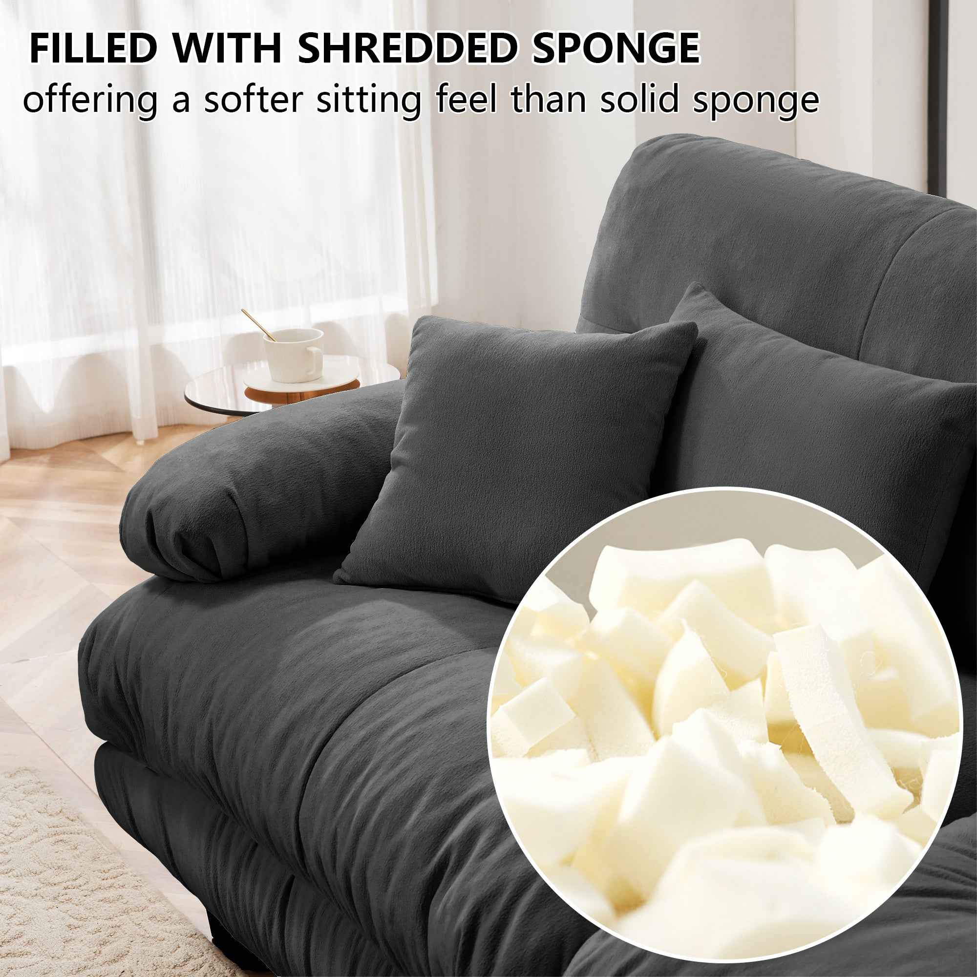 Cloud Couch 2 Seater Sofa for Living Room, Chenille 2 - Seat sofa with 2 Lumbar pillows and 2 throw pillows,Chenille Gray