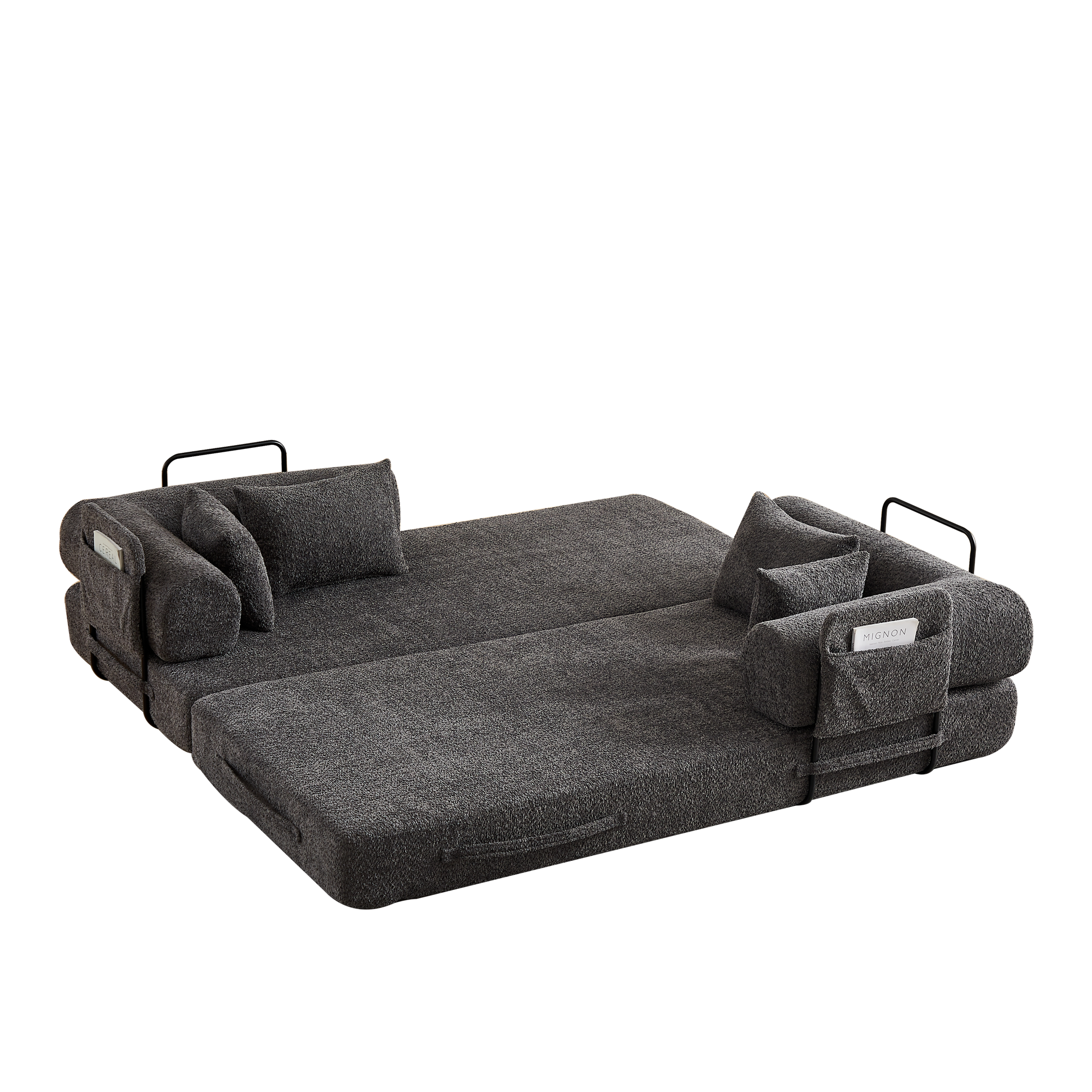 78.7-Inch Convertible Sleeper Sofa Bed with Cylindrical Pillow, Chenille Folding Mattress Couch with ,Folding Sofa Bed with Side Pocket, Floor Sofa Lounge Couch for Living Room Bedroom Lounge Studio