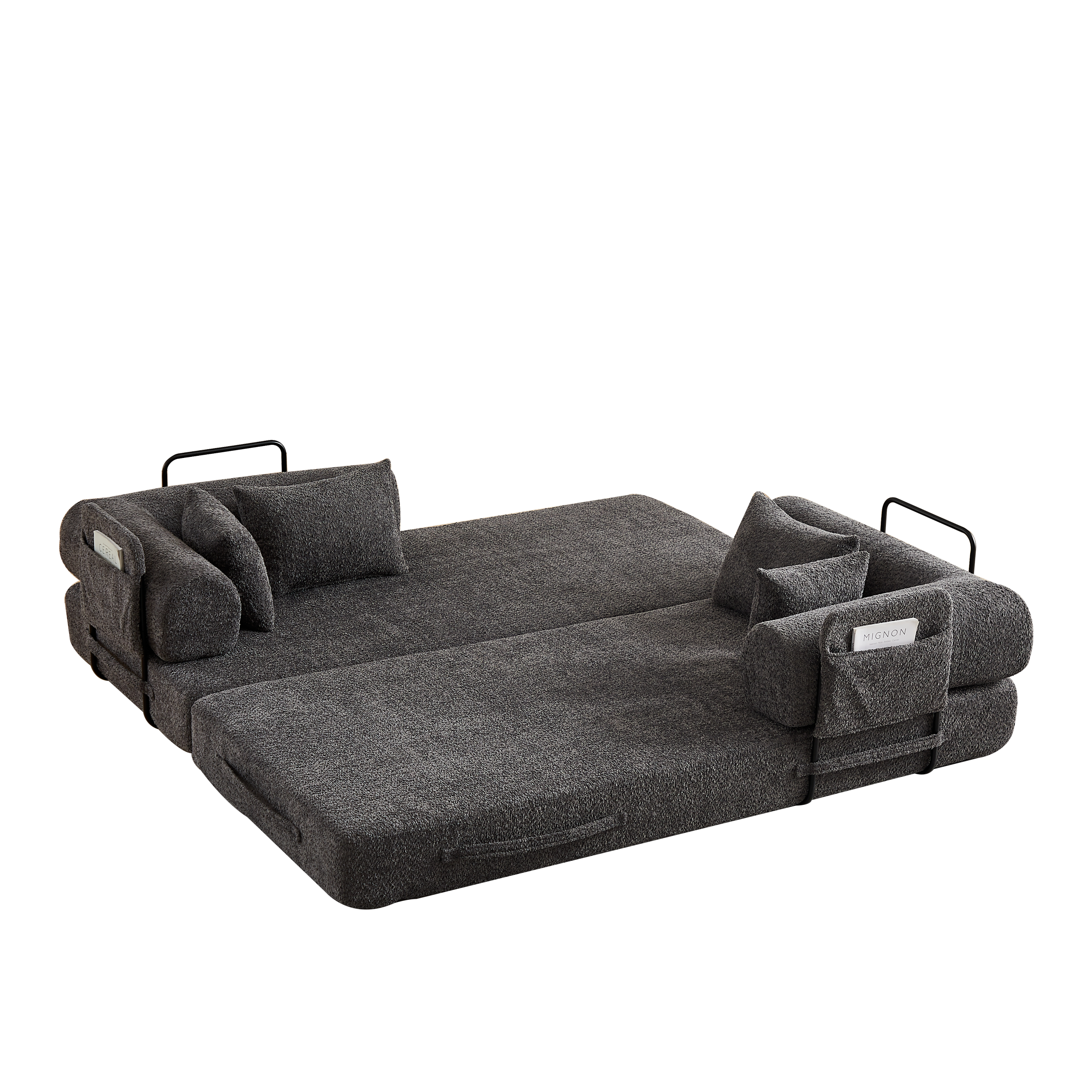 78.7-Inch Convertible Sleeper Sofa Bed with Cylindrical Pillow, Chenille Folding Mattress Couch with ,Folding Sofa Bed with Side Pocket, Floor Sofa Lounge Couch for Living Room Bedroom Lounge Studio