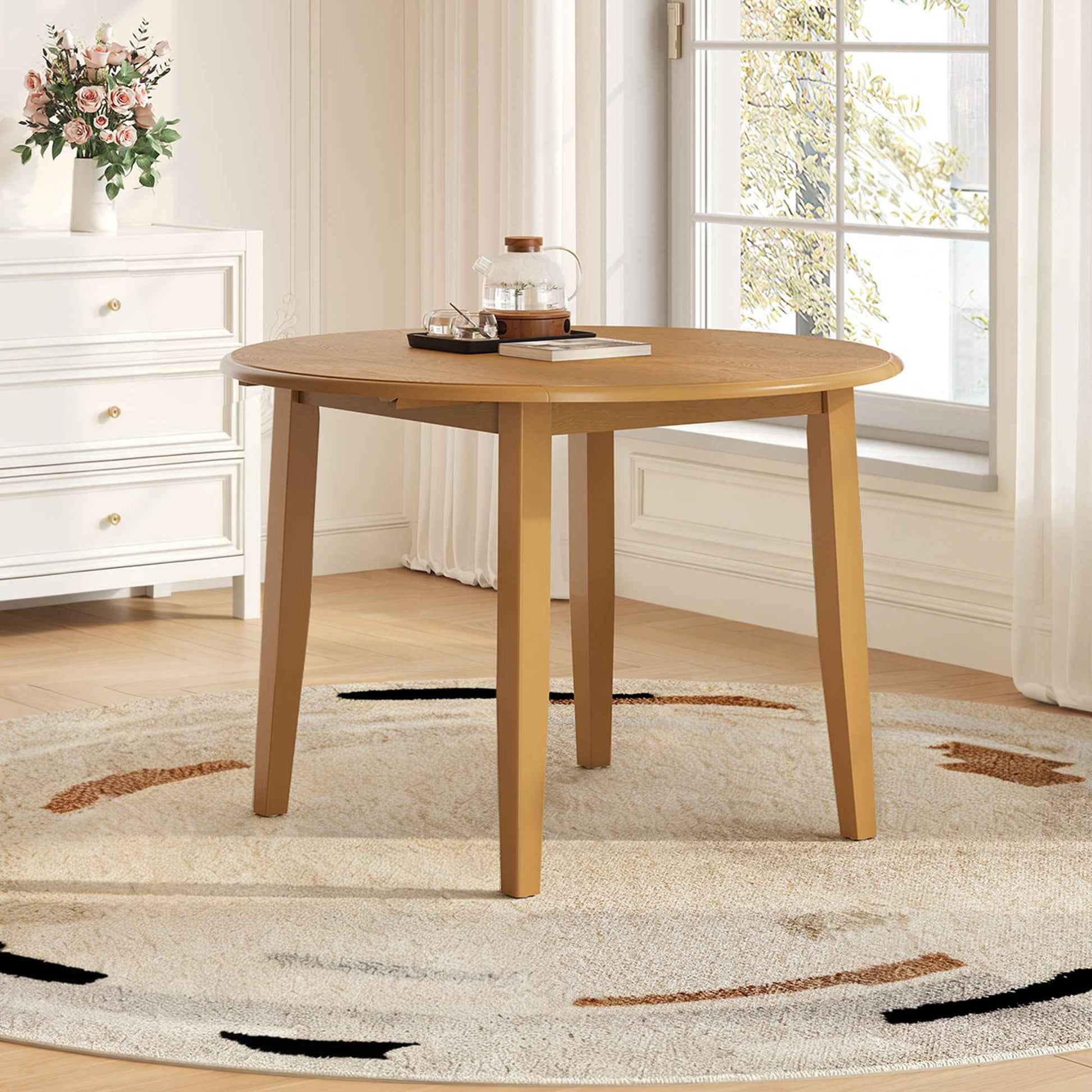 Extendable Round Dining Table for 2–4 People, Folding Wood Dining Table with Adjustable Size, Space-Saving Design for Small Apartments and Dining Areas - LIGHT BROWN