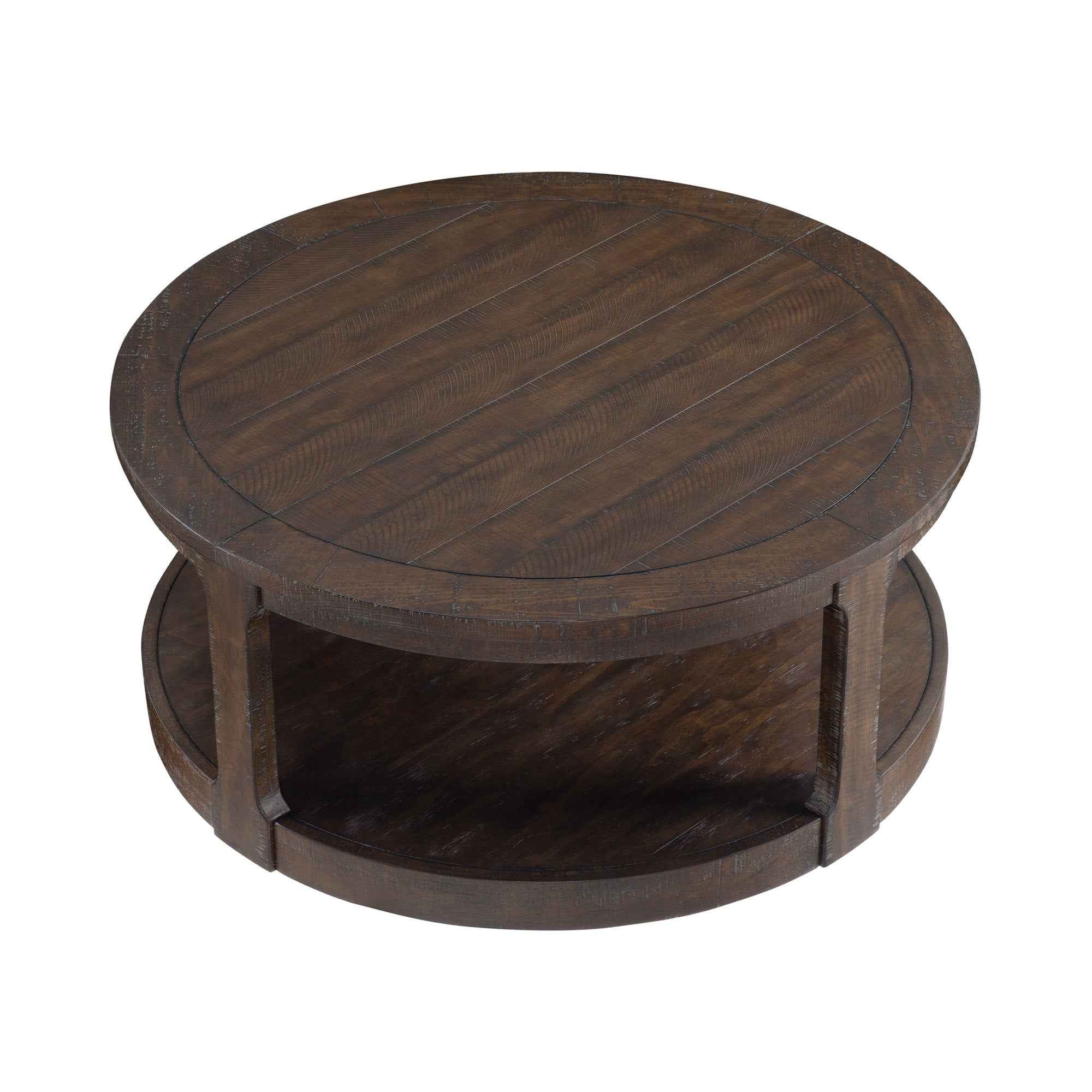 40inch Large Curved 2 Tier Traditional Round Circle Wooden Center Coffee Table,Mid Century Rounded Table with Wheels ,Rustic Style Table for living Room,Office,Apartment,Brown