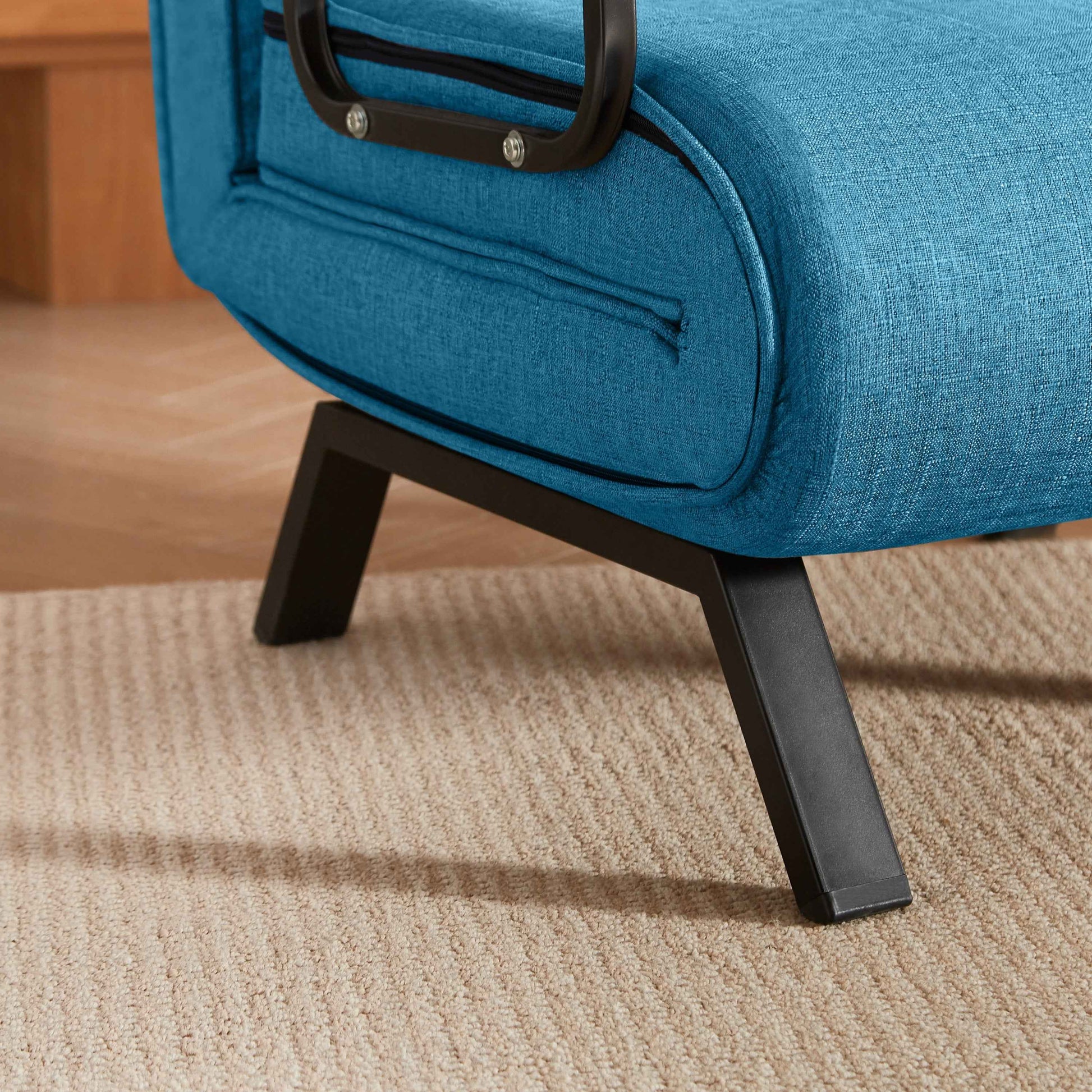 Convertible 5-in-1 Folding Chair Bed with Adjustable Backrest & Pillow in Blue Linen for Small Spaces