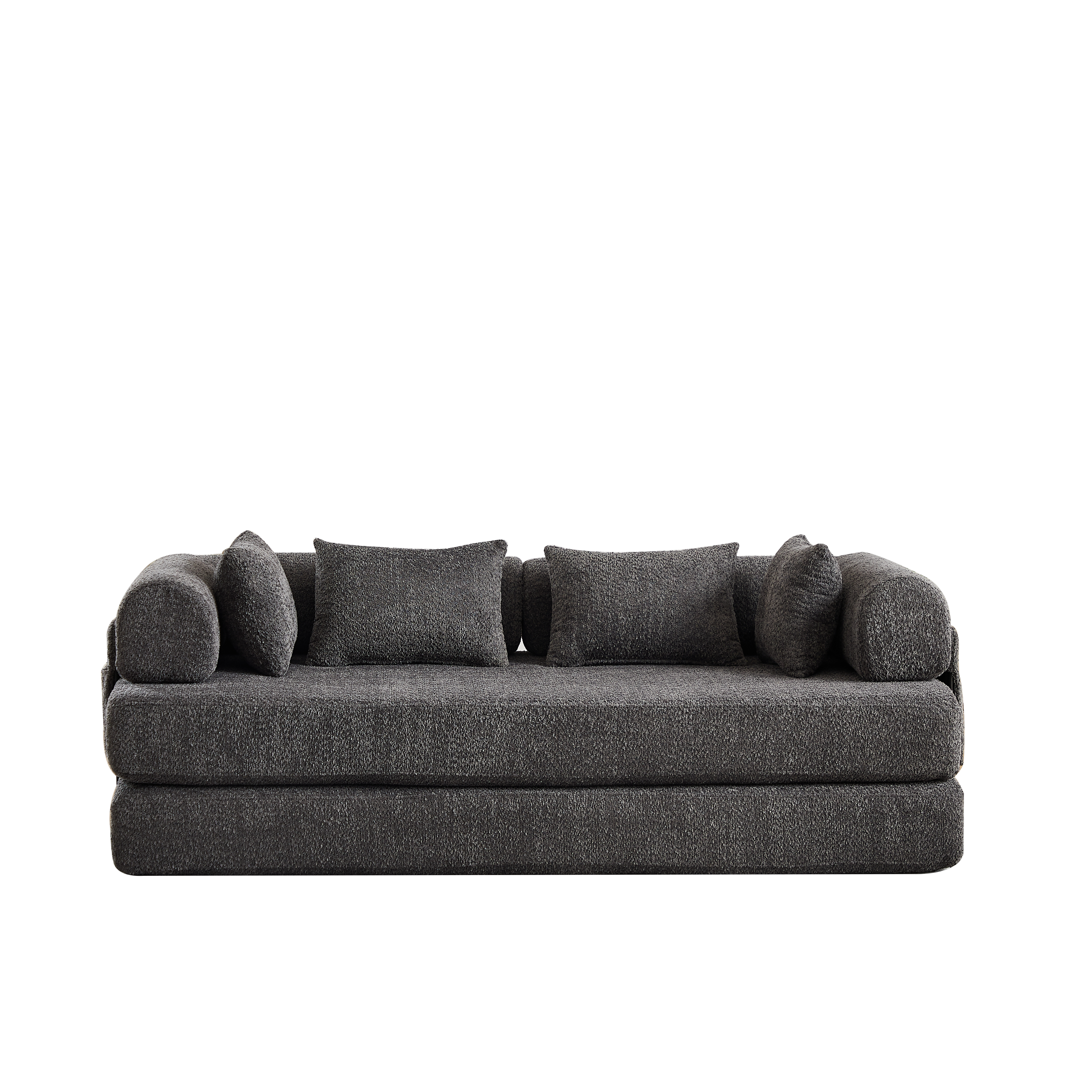 78.7-Inch Convertible Sleeper Sofa Bed with Cylindrical Pillow, Chenille Folding Mattress Couch with ,Folding Sofa Bed with Side Pocket, Floor Sofa Lounge Couch for Living Room Bedroom Lounge Studio