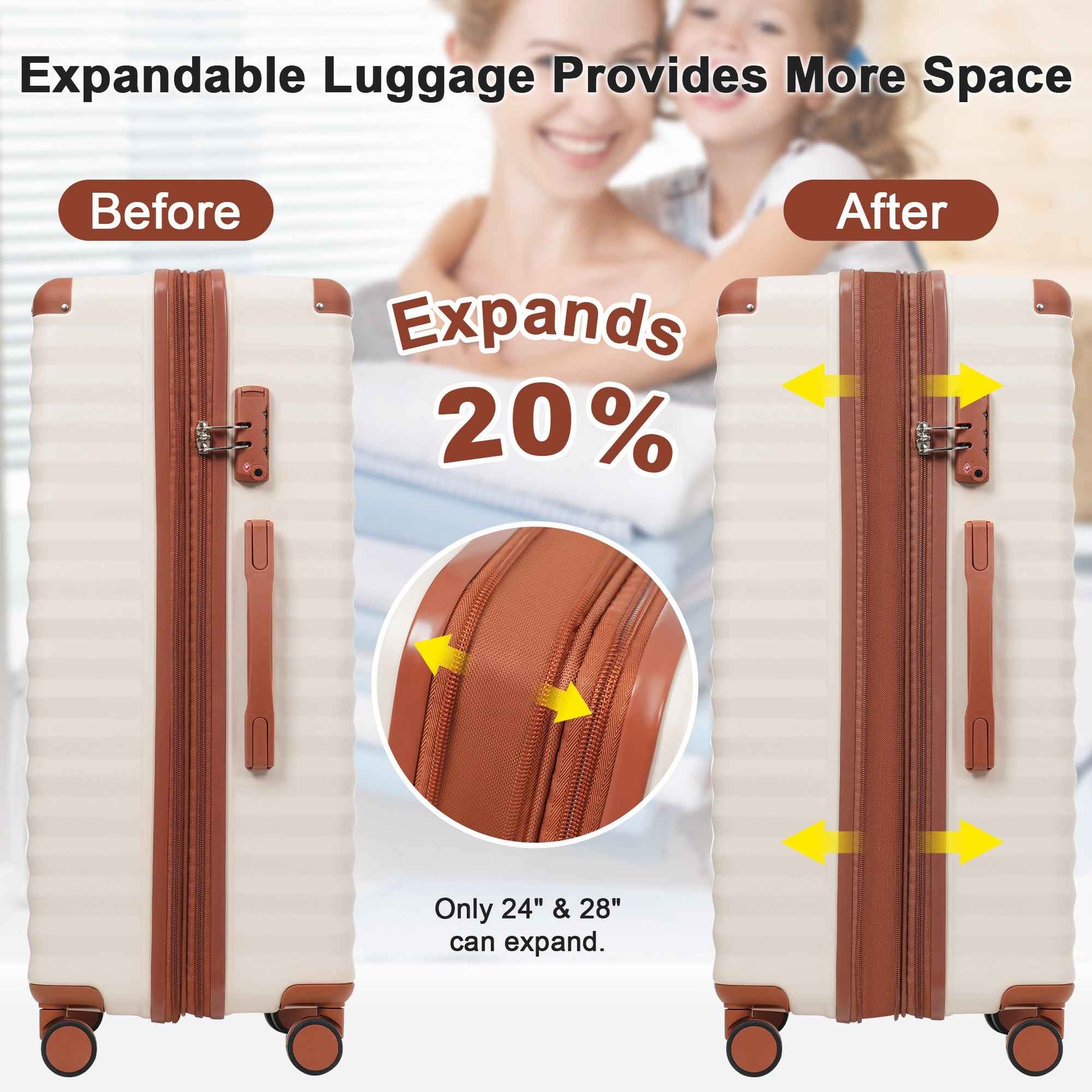 Luggage Sets 5 Piece with Front Opening , Hardside Expandable Carry on Suitcase with Spinner Wheels TSA Lock USB Port  Cup Holder Duffel Bag and Toiletry Bag
