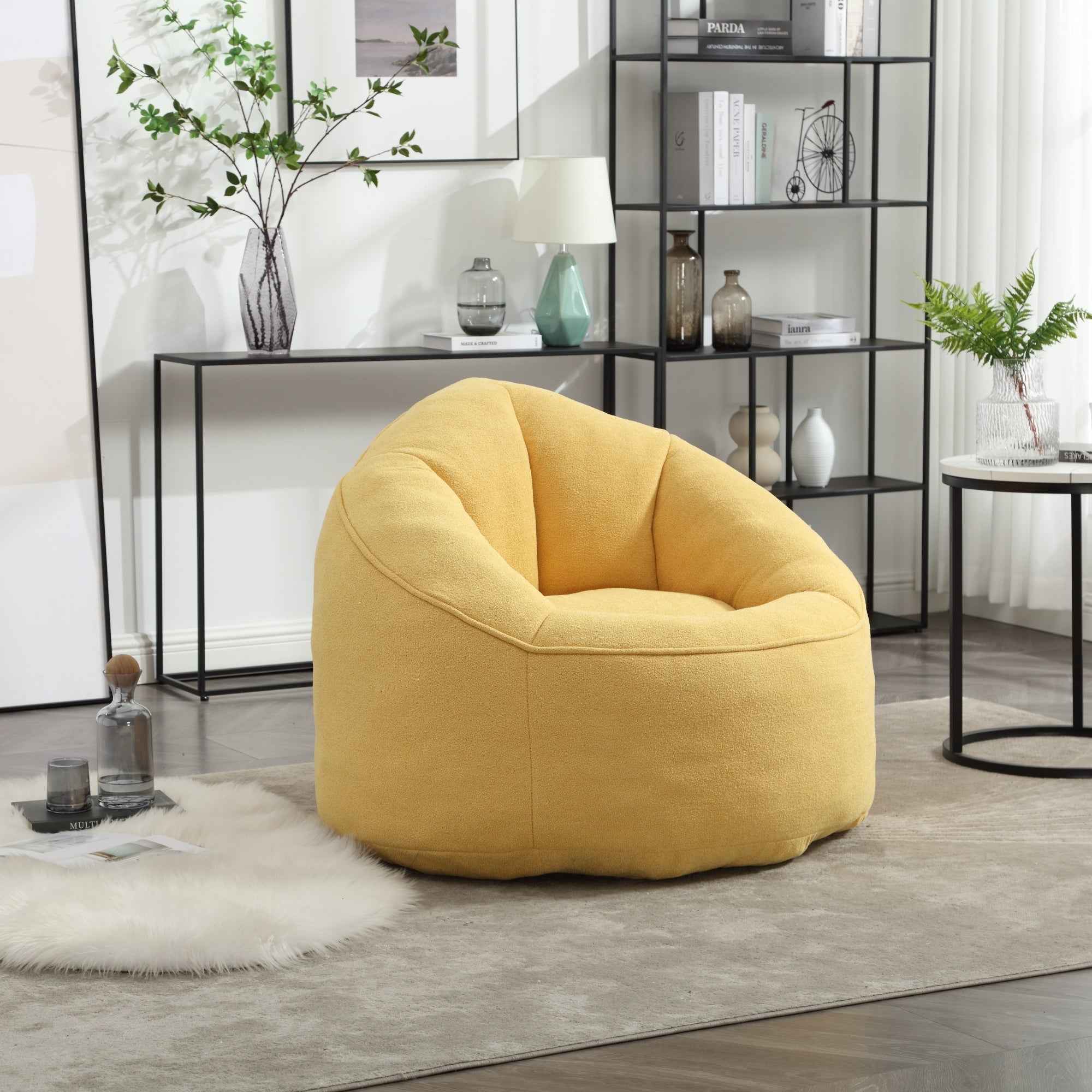 Bedding Bean Bag Sofa Chair with High-Pressure Foam and Footrest, Yellow Microfiber