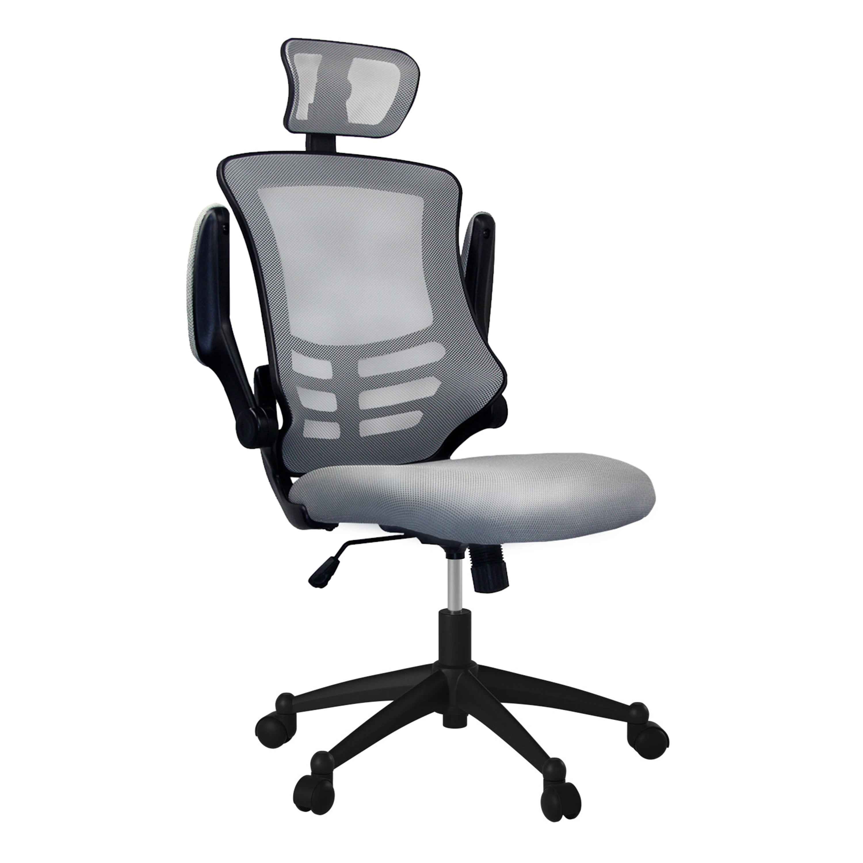 Modern High-Back Mesh Executive Office Chair with Headrest and Flip-Up Arms, Silver Grey