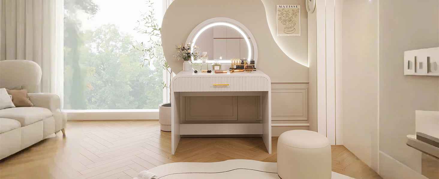 39' Makeup Vanity Table with Mirror Touch Screen Lighted Mirror, Dressing Table with Drawer for Bedroom, White