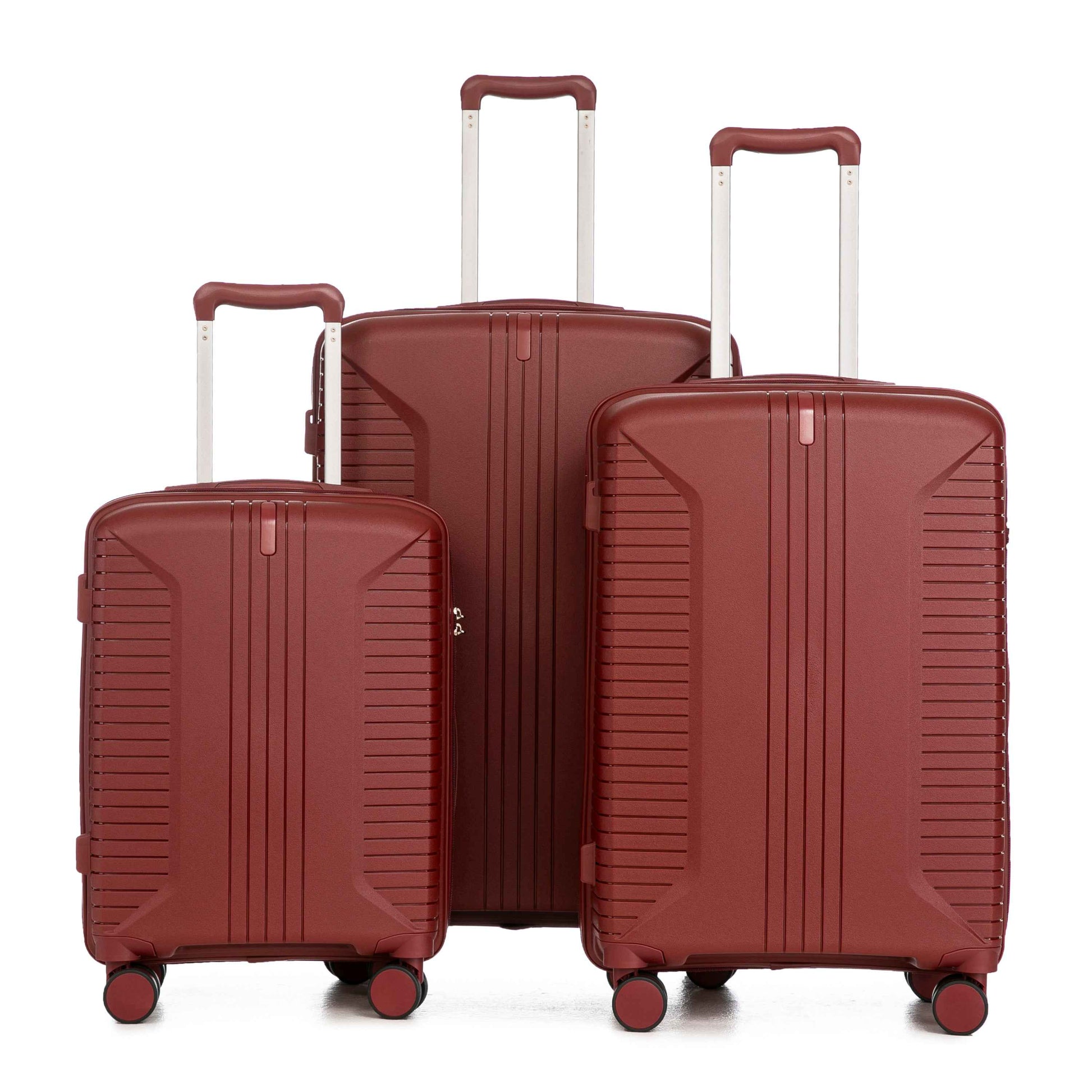 20'/24'/28' 3 pcs/set in PP Spinner Wheel Luggage, Carry on Suitcase, Matching Color, Combination Lock (Red)