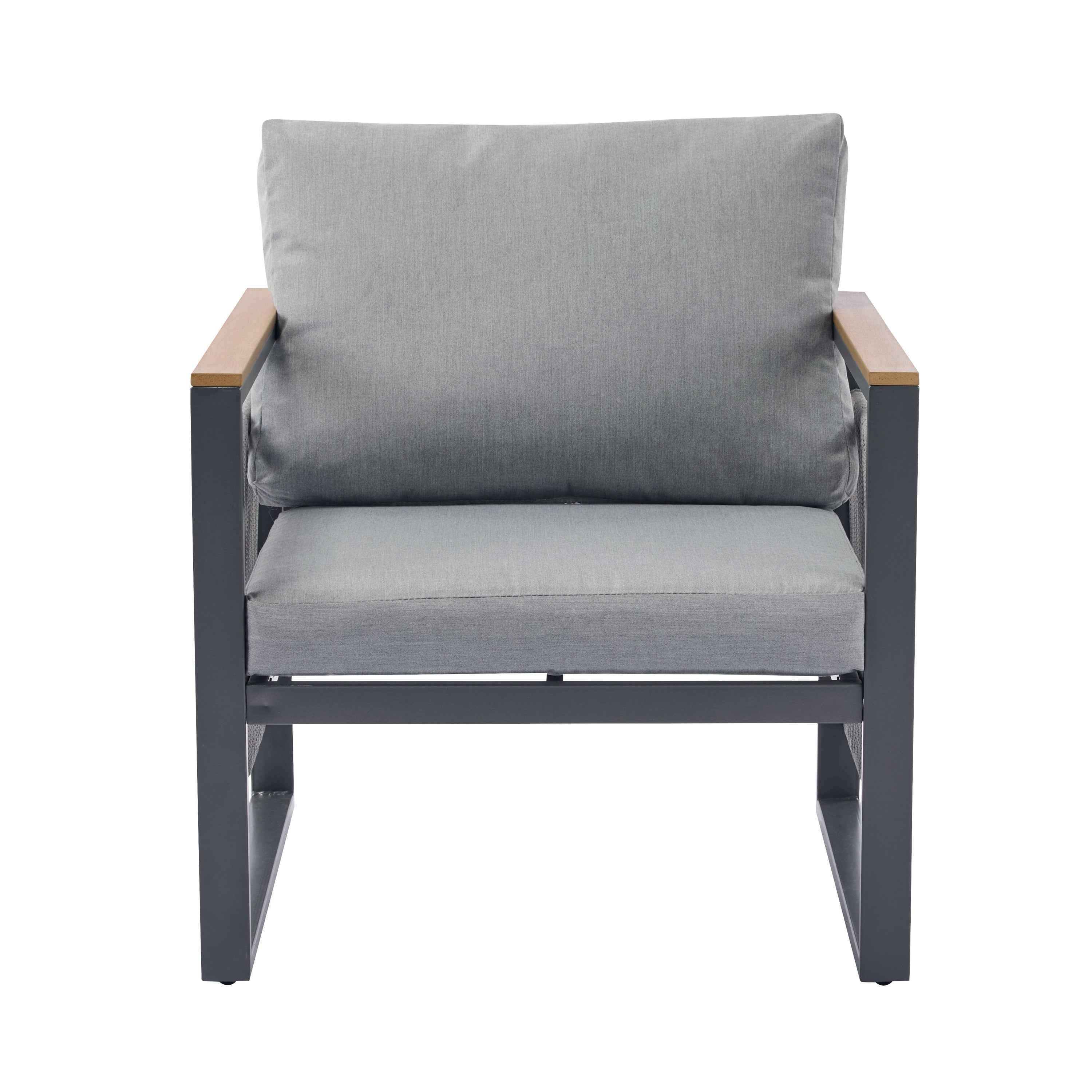 4-Pieces Outdoor Metal Patio Furniture Set, 5-Seat Patio Furniture Sofa Set with Cushion, Modern Outdoor Furniture Deep Seating for Porch, Garden, Backyard, Balcony, Grey & Natural