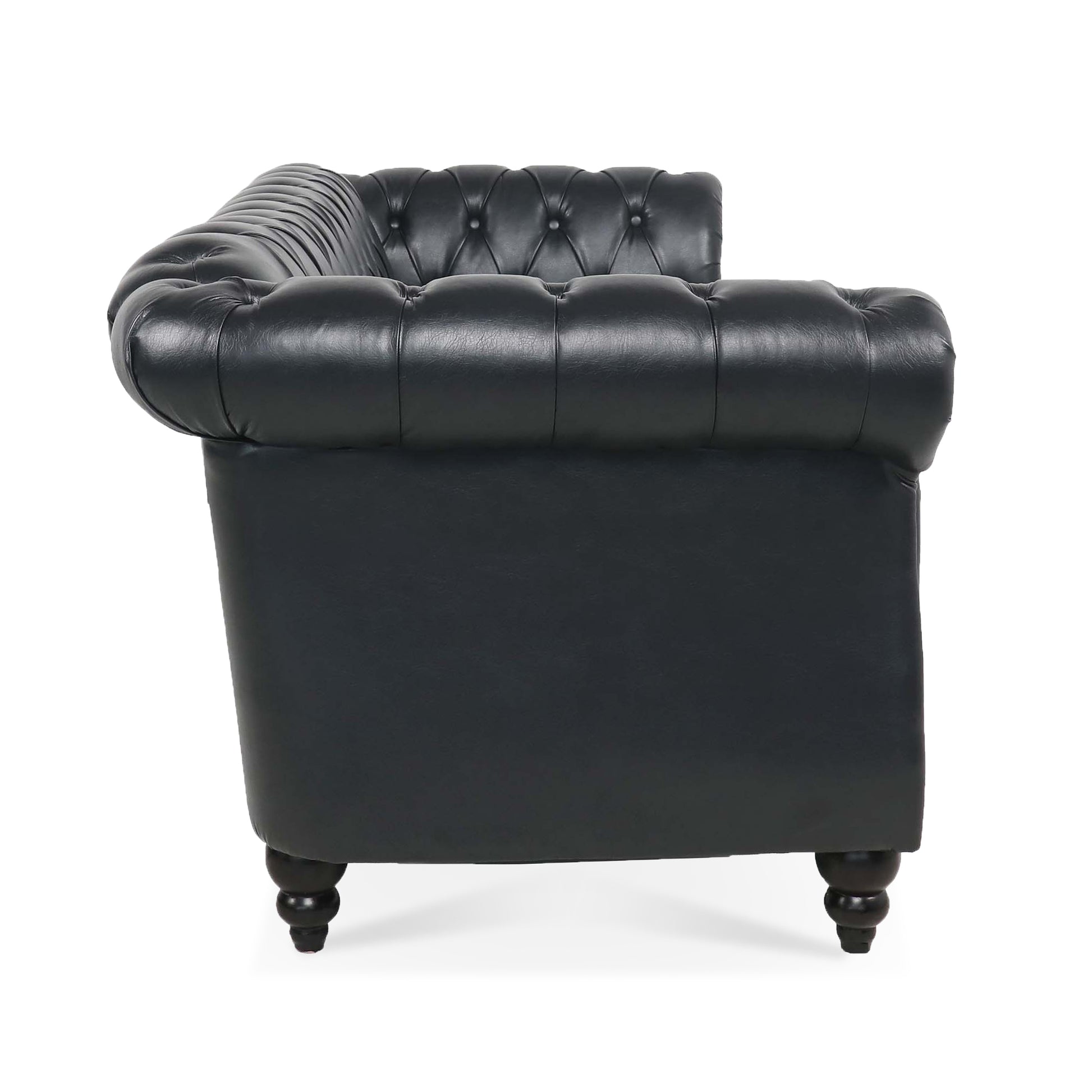 84.65" BLACK PU Rolled Arm Chesterfield Three Seater Sofa. - Abrihome