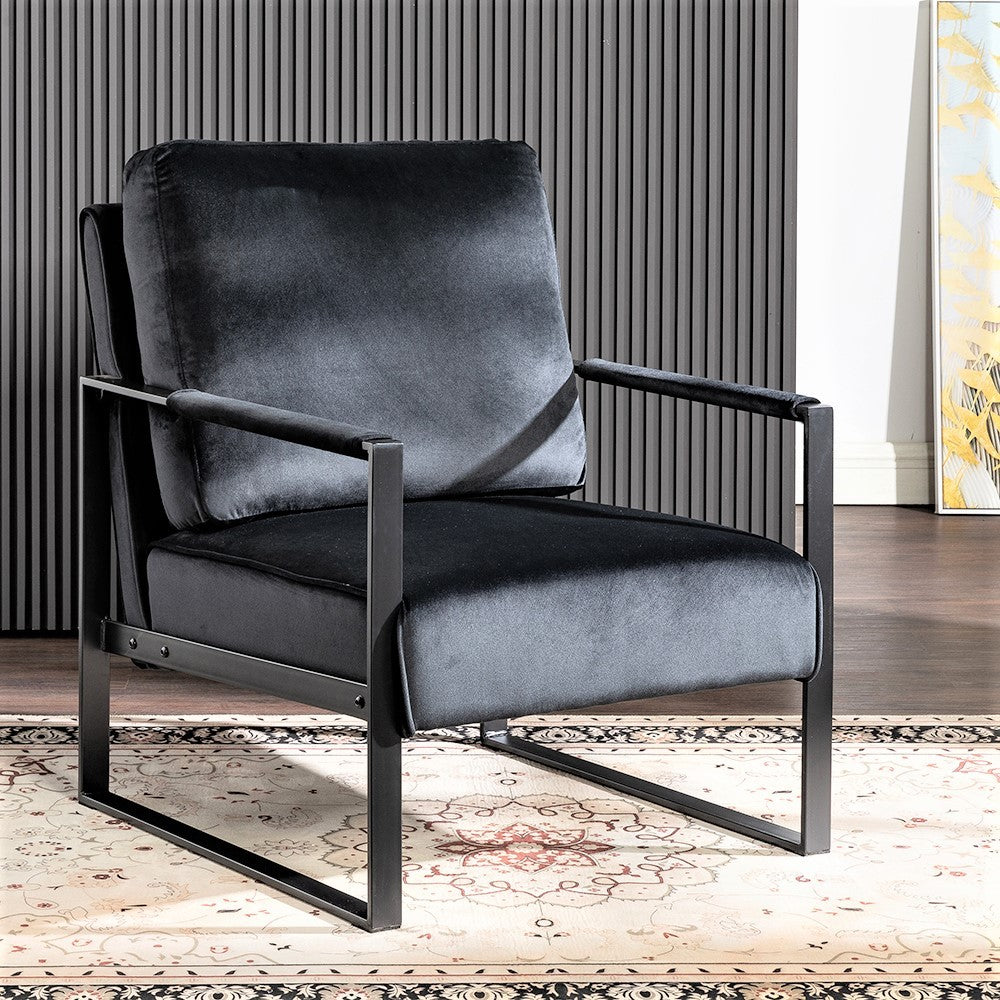Classic Mid Century Modern Accent Chair with Durable Square Metal Frame, Armchair for Living Room, Bedroom, Home Office in Plush Velvet Upholstery, Black - Abrihome