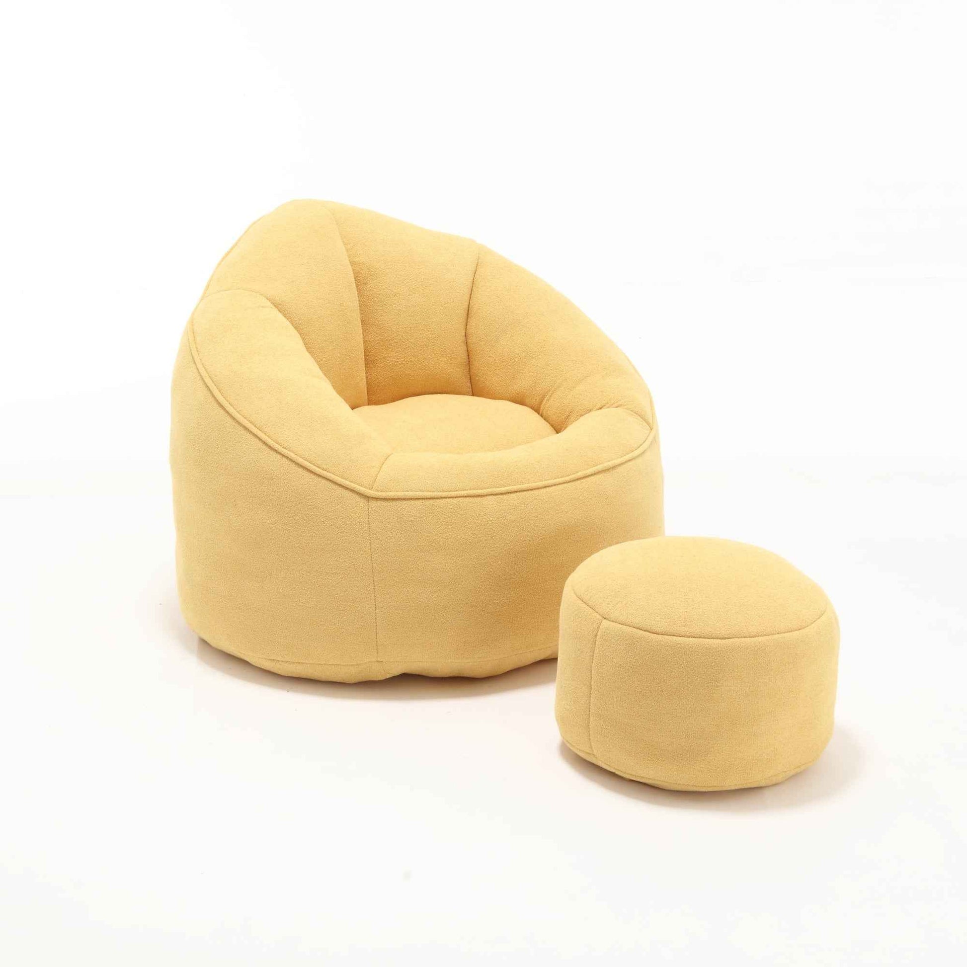 Bedding Bean Bag Sofa Chair with High-Pressure Foam and Footrest, Yellow Microfiber