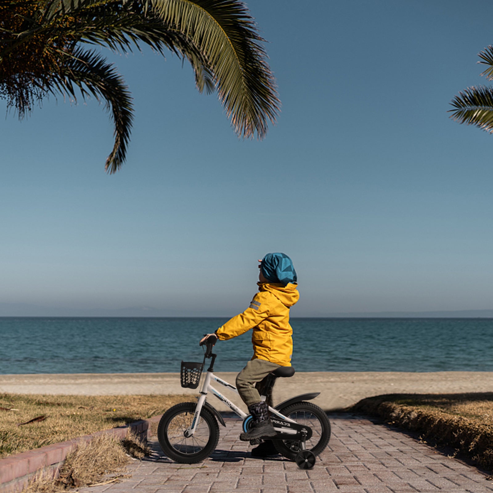 Kids Bike  16 inch for Boys & Girls with Training Wheels,  Freestyle Kids' Bicycle with Bell,Basket and fender.