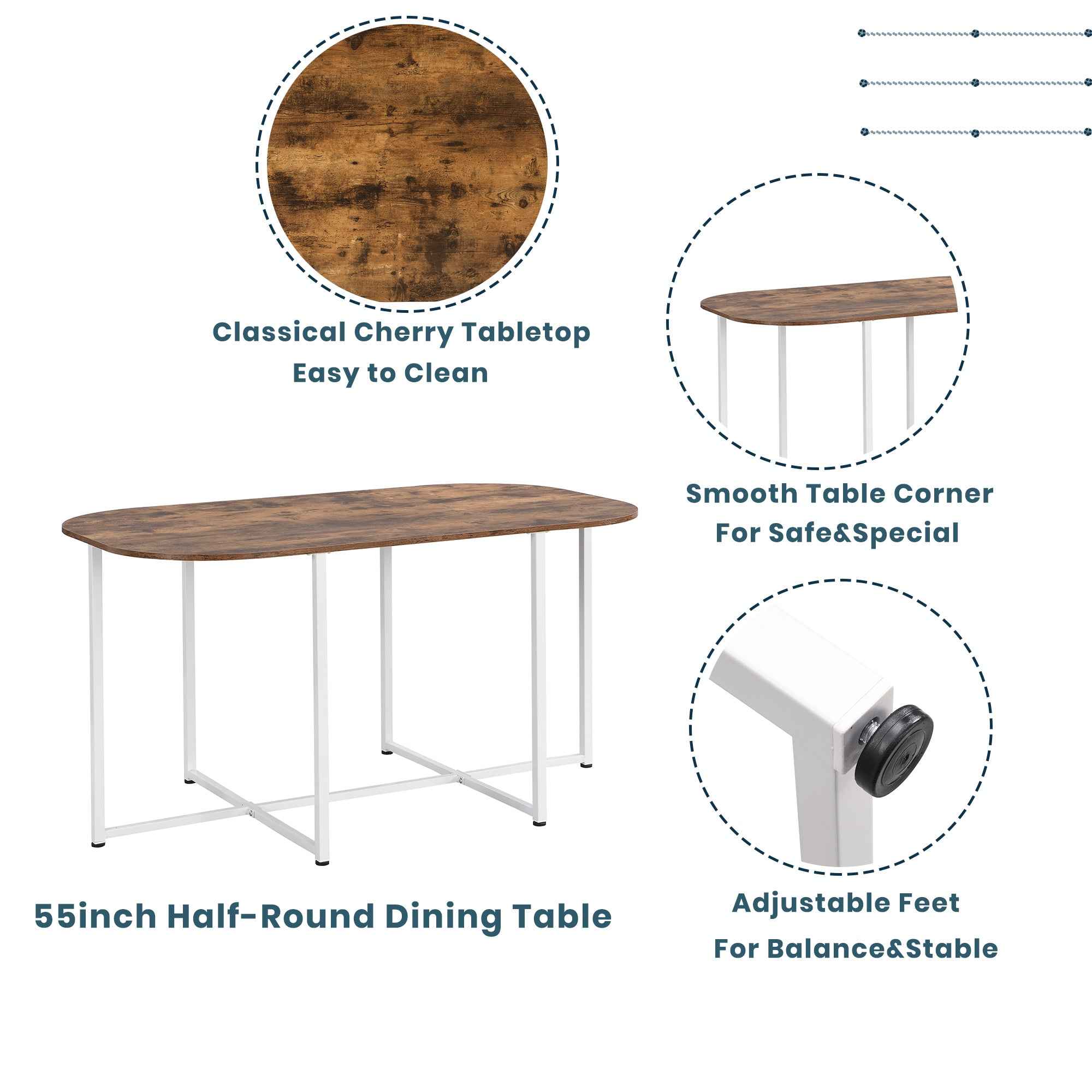 TOPMAX Modern 7-Piece Dining Table Set with Faux Marble Compact 55Inch Kitchen Table Set for 6, White+Cherry(OLD SKU:SP000017)