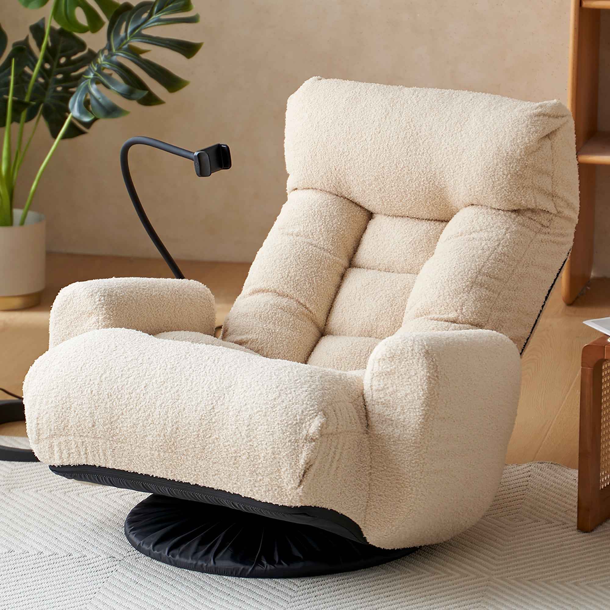 Adjustable Beige Swivel Lounge Chair with 360-Degree Rotating Seat and Headrest Support, Leisure Chair Deck Chair - Game Chair for Living Room