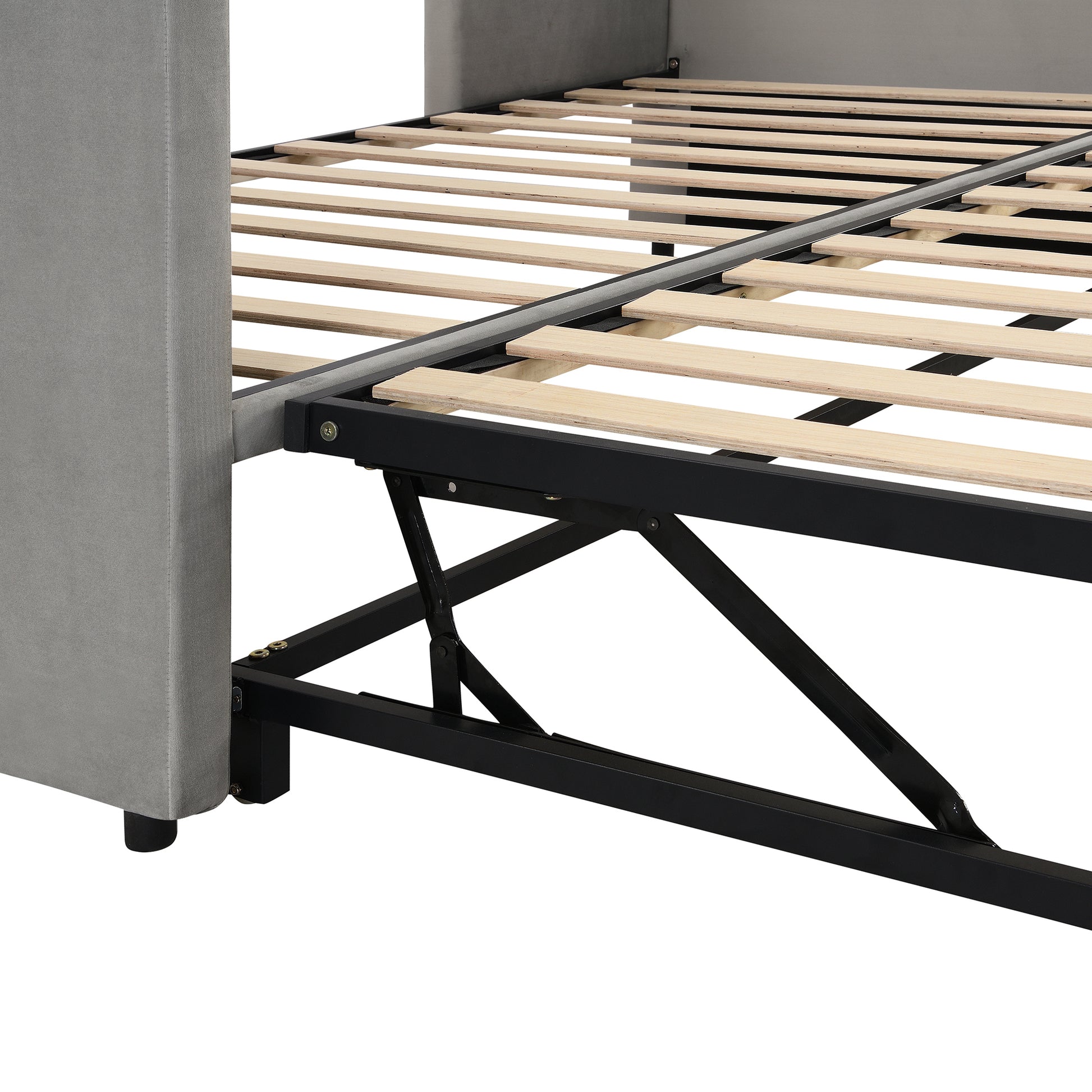 Twin Size Upholstered daybed with Pop Up Trundle, Gray - Abrihome
