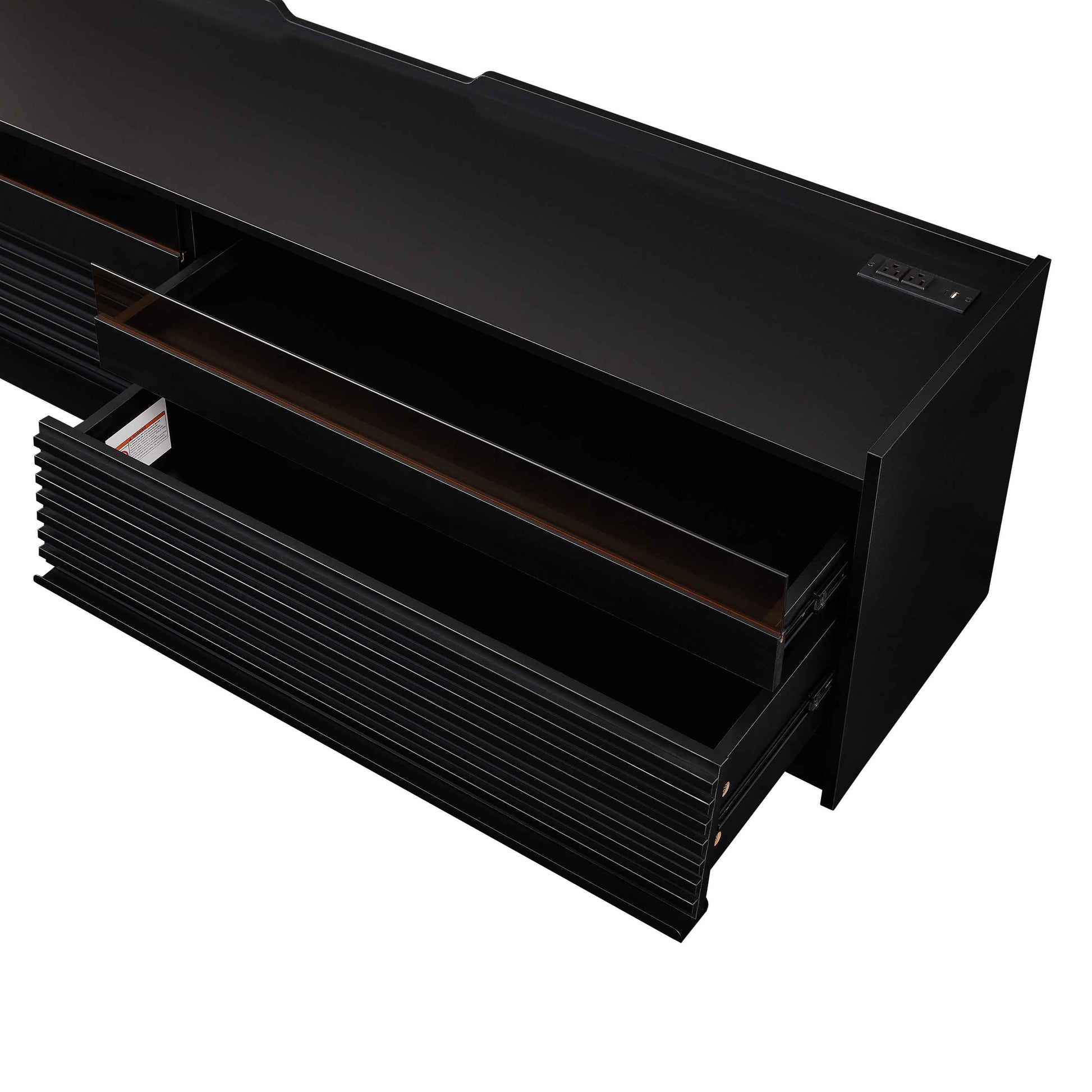 Mirod Modern TV Stand with Ample Storage,4 Drawer Design with Tempered Glass ,Built-in Charging Ports and Ambient LED Lighting ,Versatile for Any Decor Style