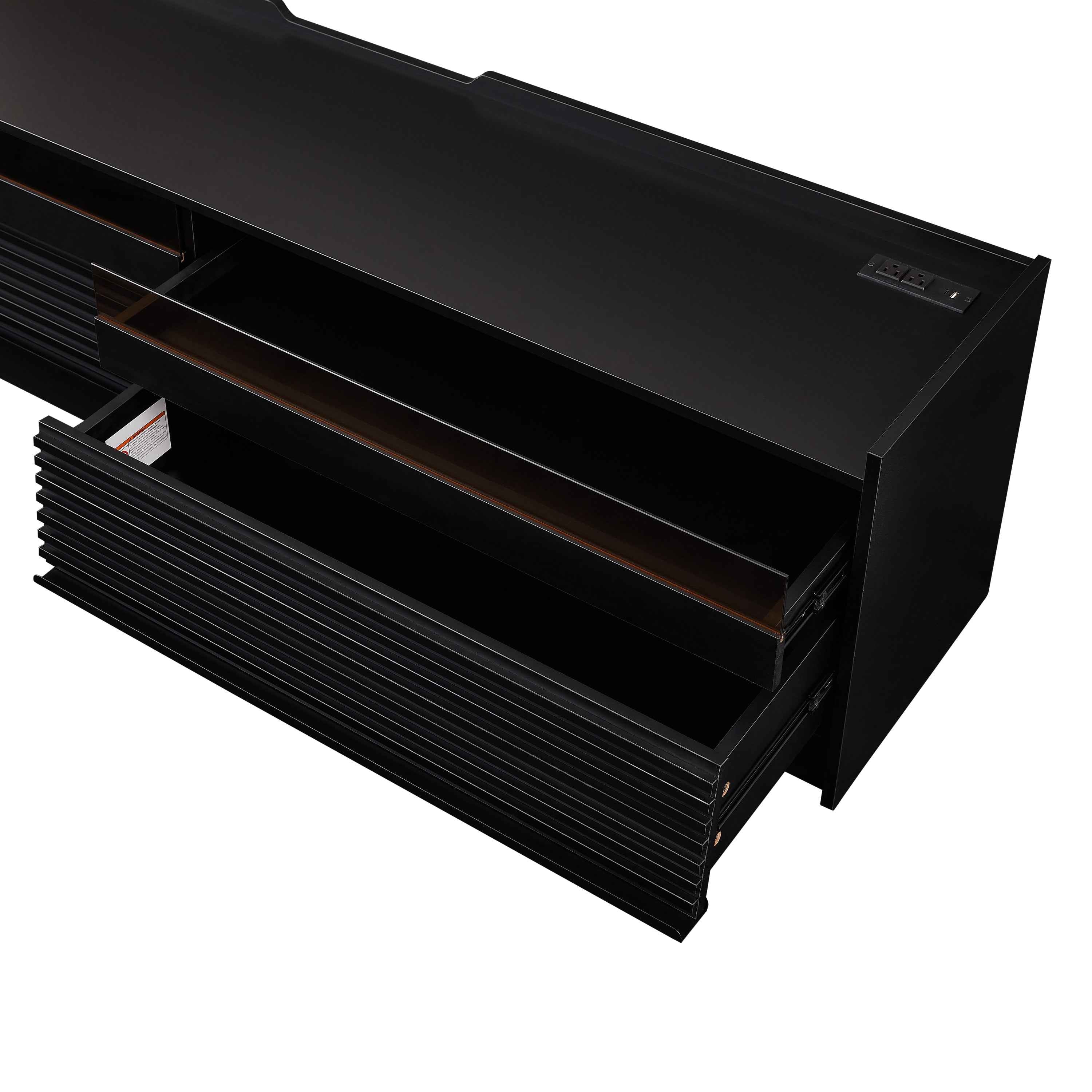 Mirod Modern TV Stand with Ample Storage,4 Drawer Design with Tempered Glass ,Built-in Charging Ports and Ambient LED Lighting ,Versatile for Any Decor Style