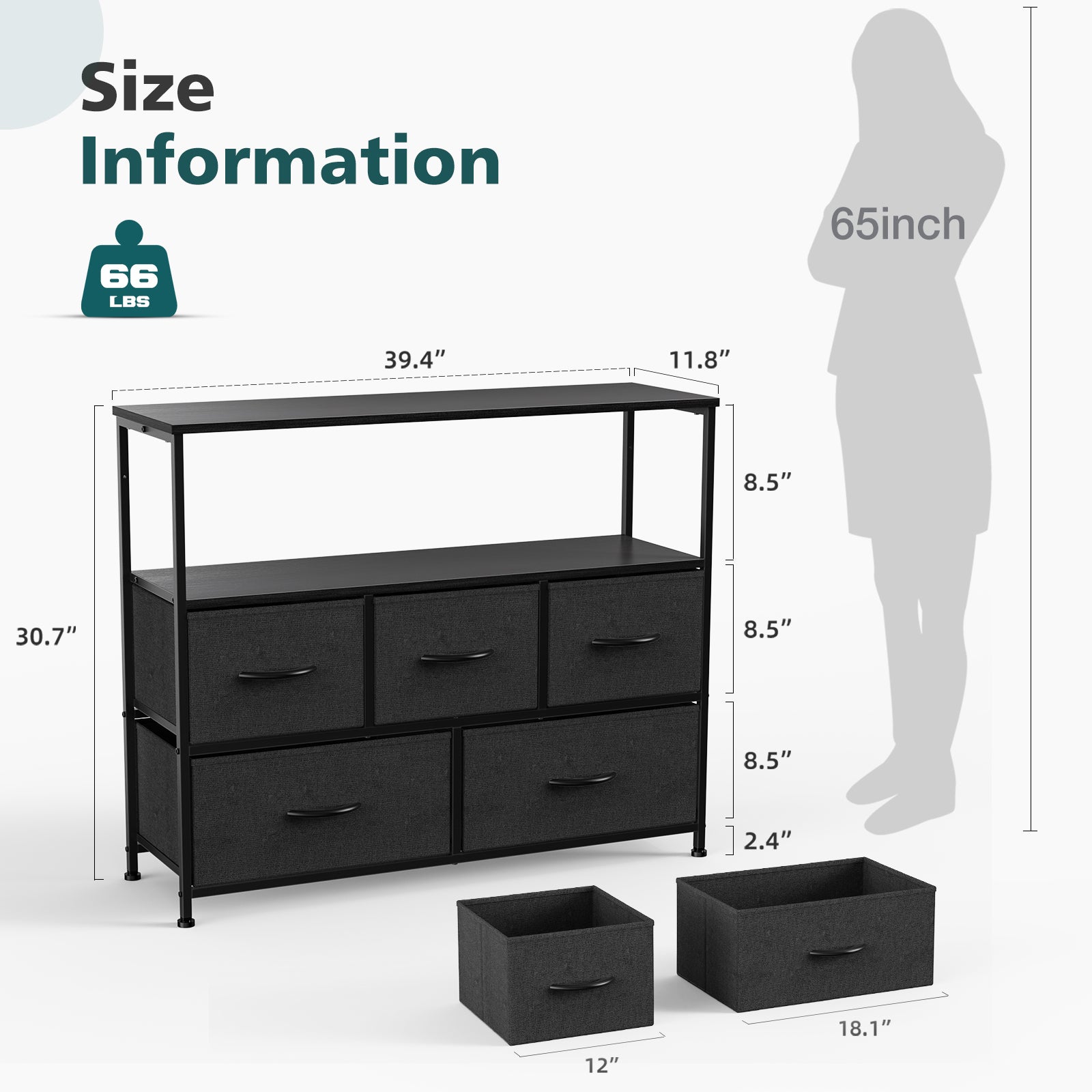 Sweetcrispy Dresser for Bedroom, Chest of Drawers, 5 Drawer Dresser, Closet Fabric Dresser with Metal Frame