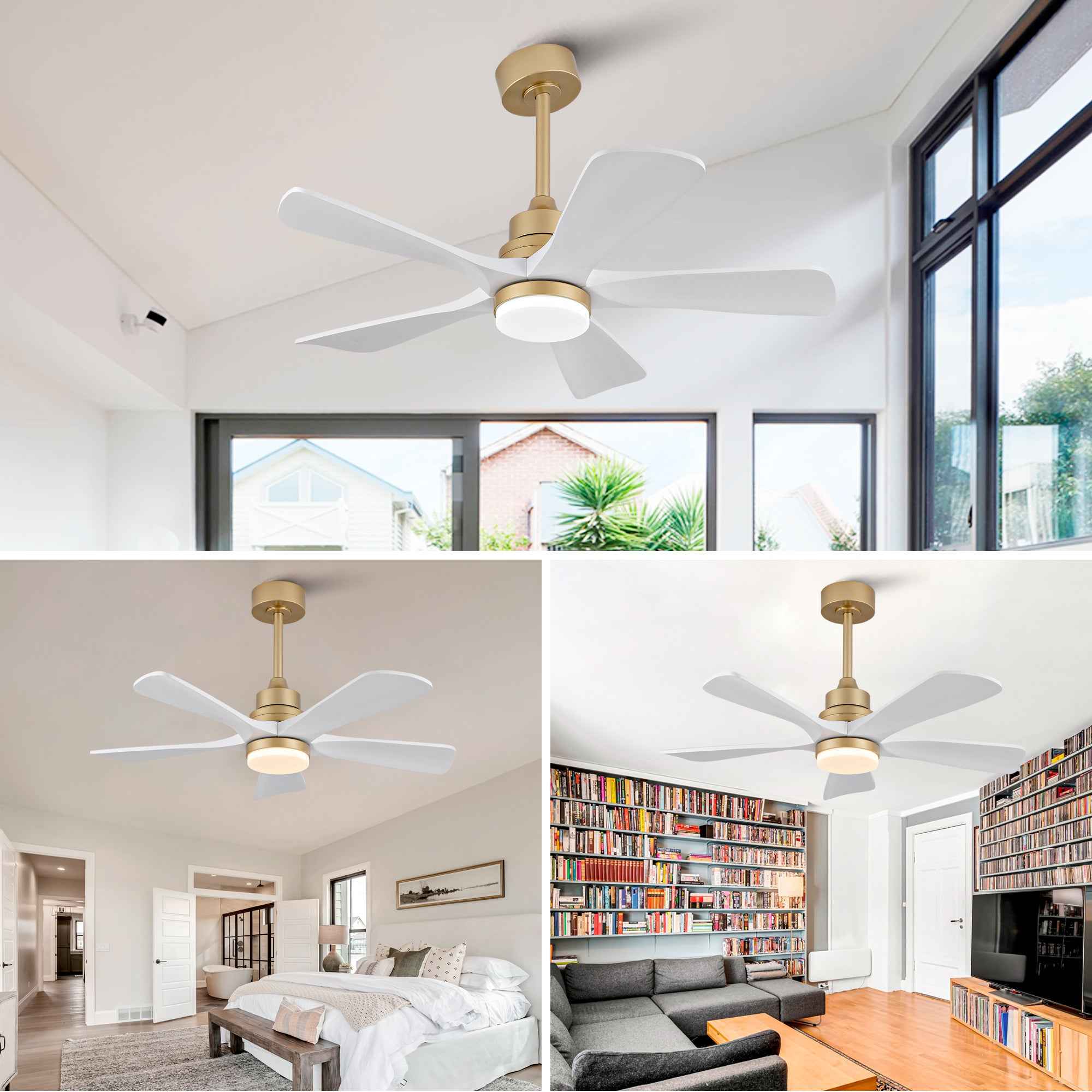 Hot sales 42 Inch Indoor Ceiling Fan With Dimmable LED Light 5 Solid Wood Blades Remote Control Reversible DC Motor