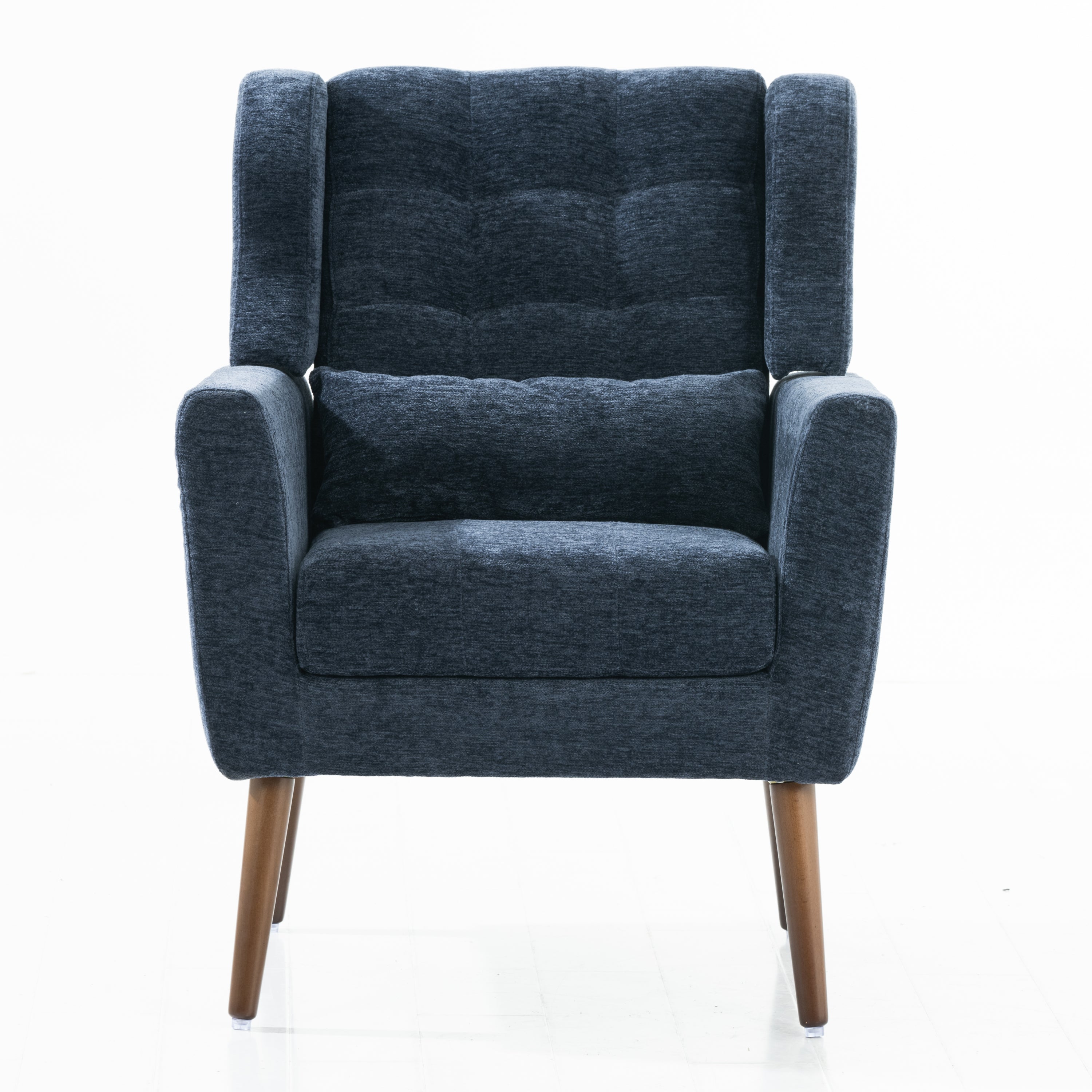 Modern Accent Chair,Chenille Arm Chairs for Living Room,Upholstered Mordern Armchair,Comfy Soft Padded Lounge Chair in Small Space, Bedroom, w/Pillow, Solid Wood Leg (Dark Blue)