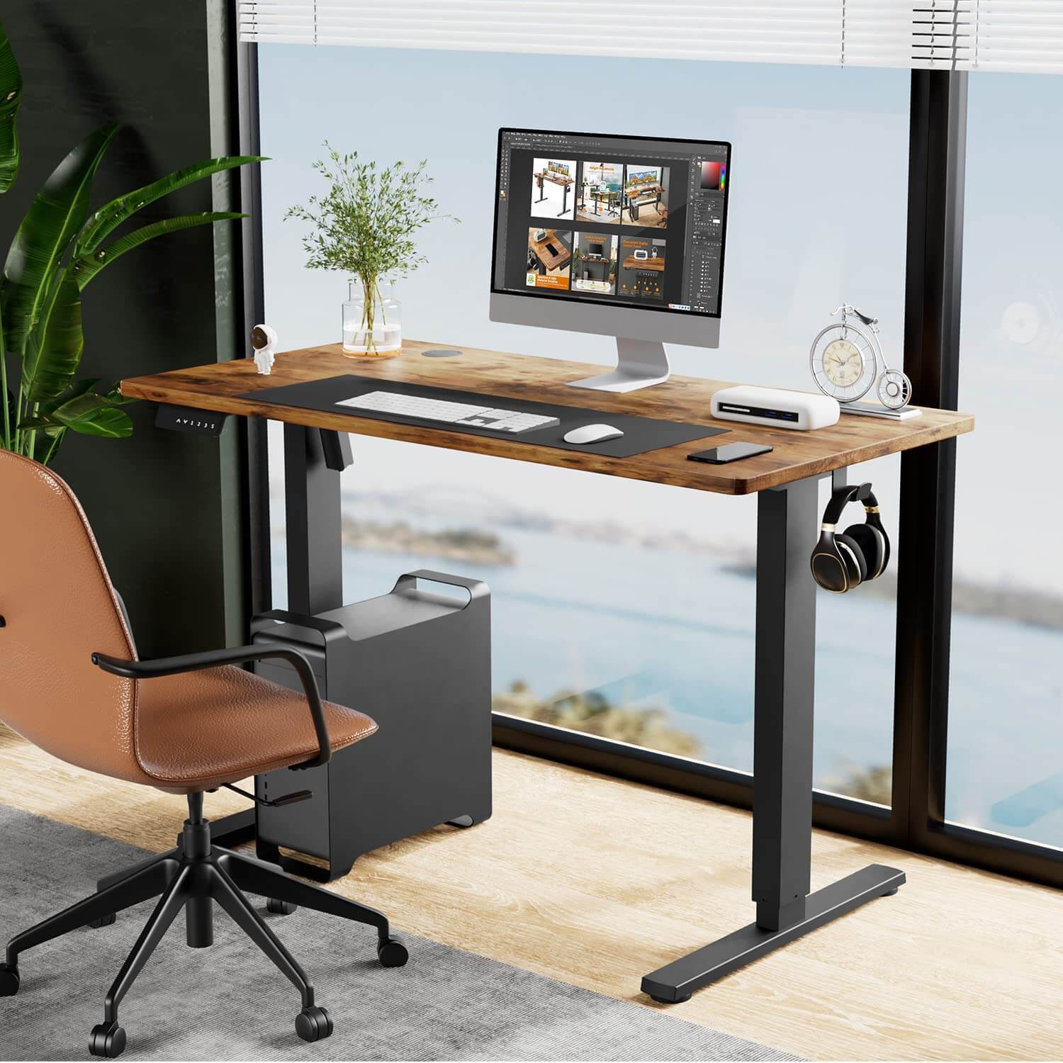 Electric Height Adjustable Standing Desk,Sit to Stand Ergonomic Computer Desk,Brown,55'' x 24"