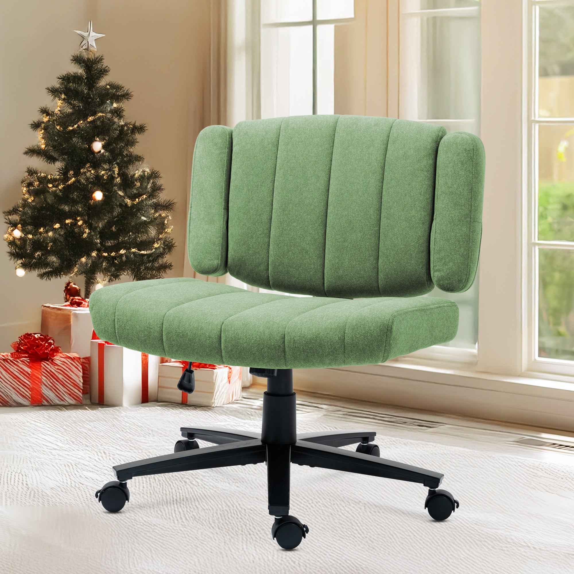 Home Office Chair, Fabric Criss Cross Swivel Desk Chair with Wheel, Adjustable Height Computer Chair for Study Work Gaming (Green)