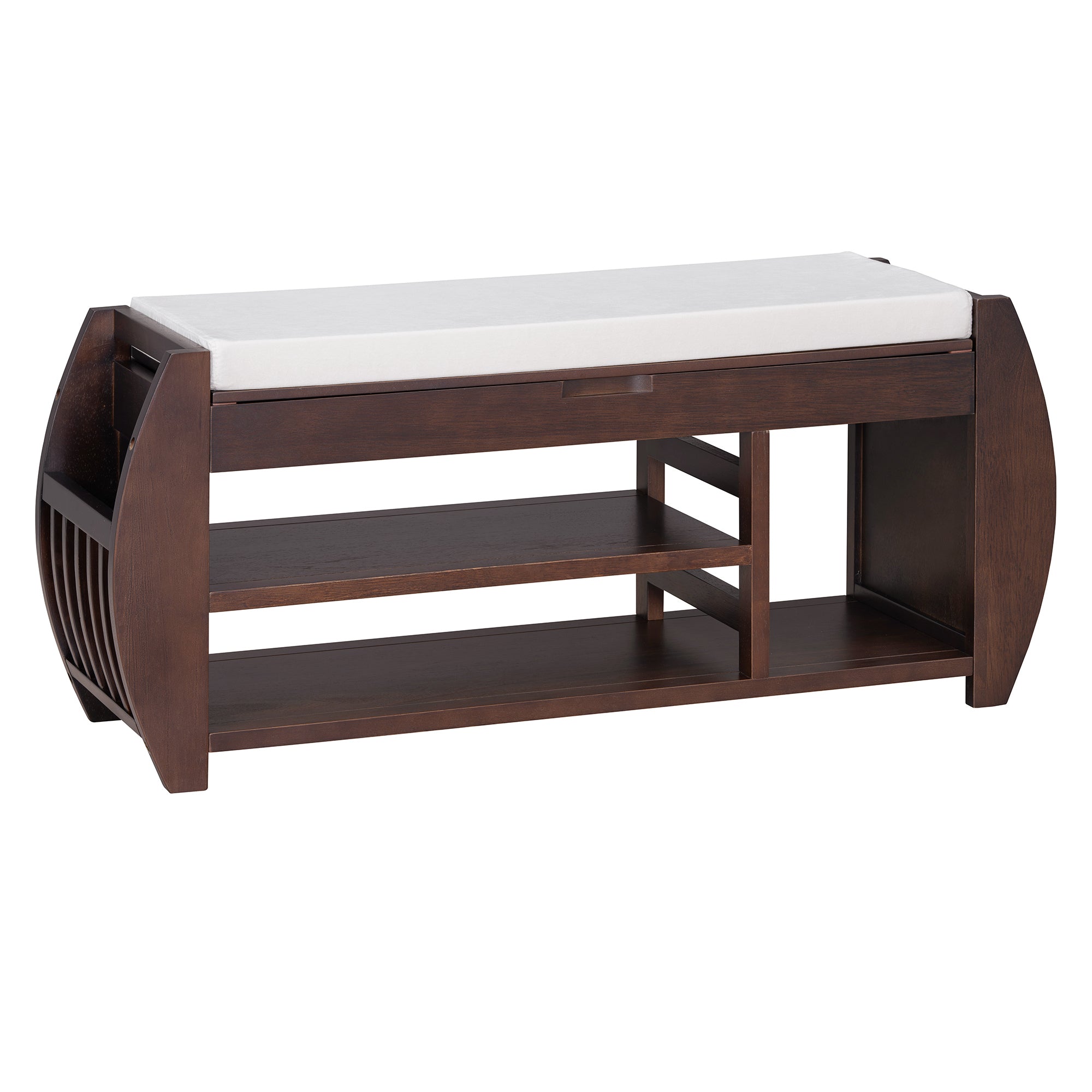 TREXM Retro Multifunctional Storage Bench with Cushion and Curved Side Panel for Entrance and Living Room (Espresso)