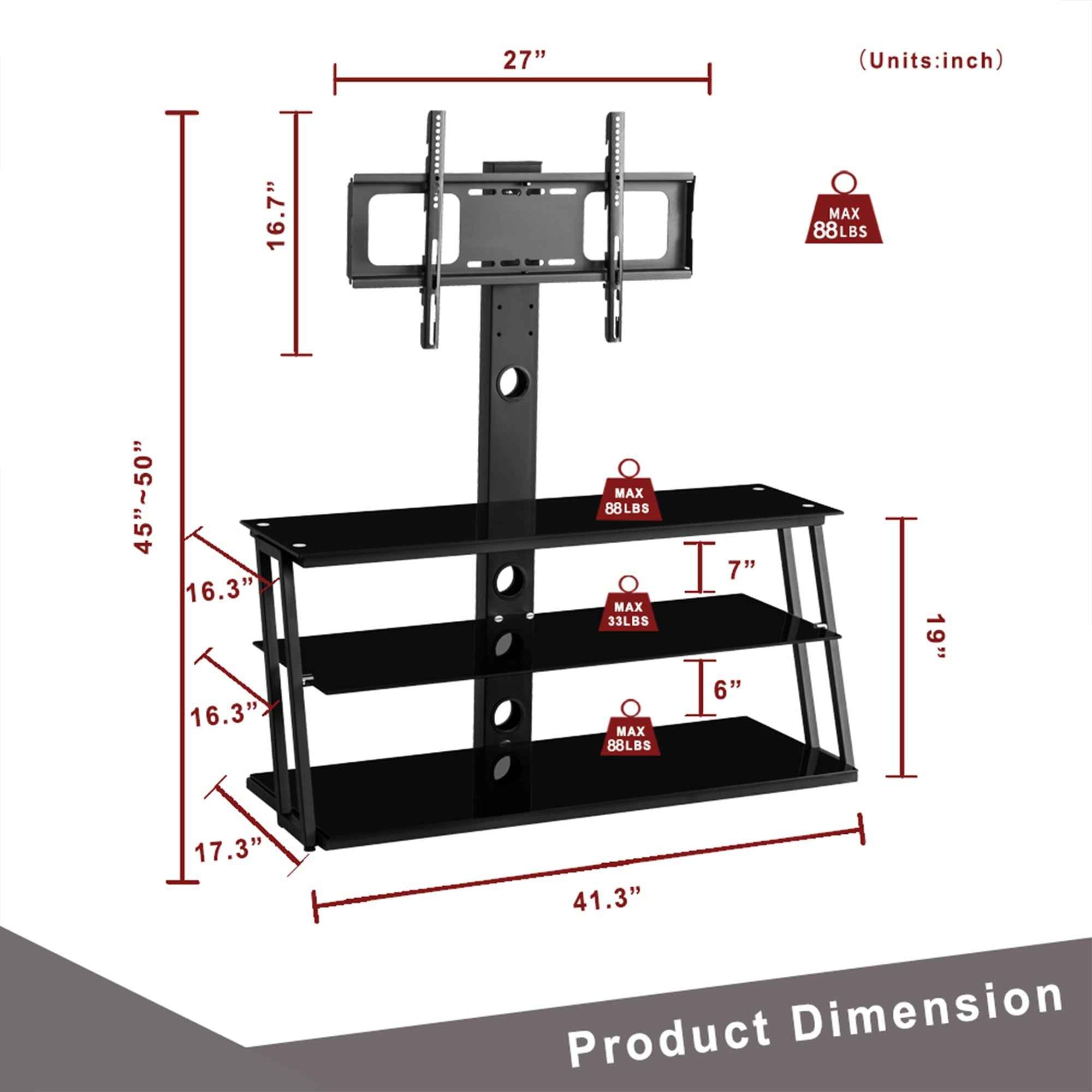 Multi-Function Adjustable TV Stand Black Tempered Glass