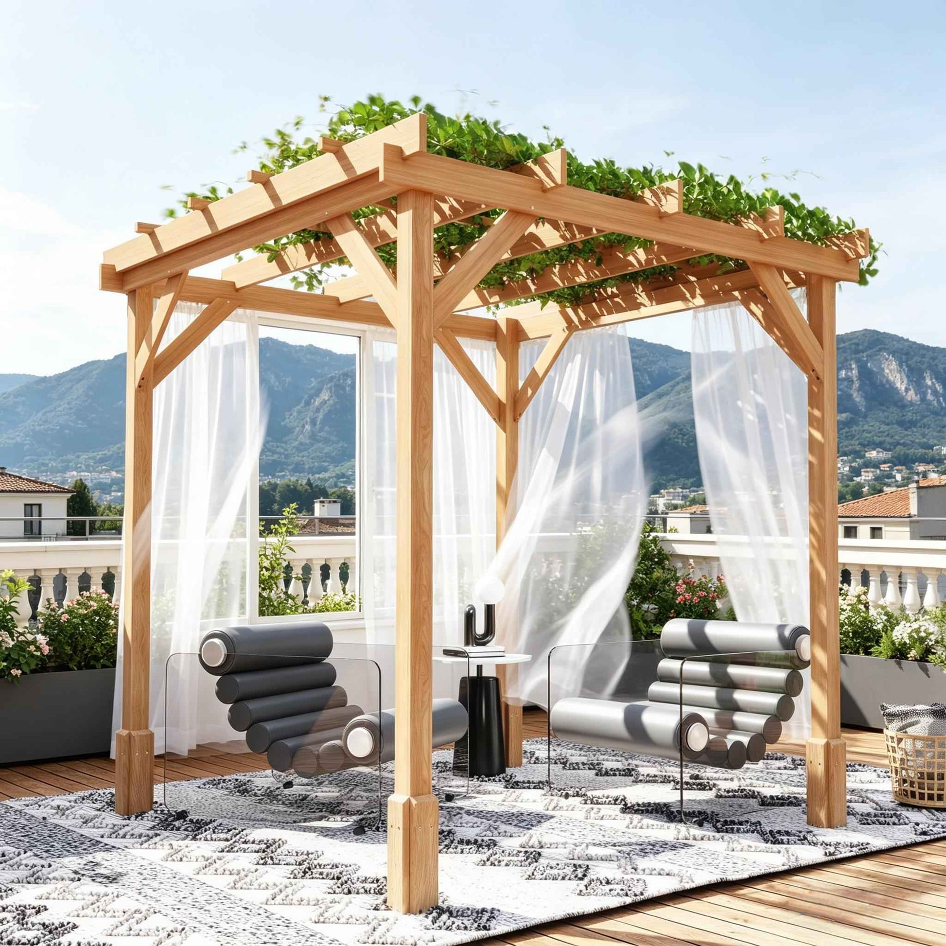 Wood Pergola, Outdoor Gazebo Grape Trellis with Stable Structure for Climbing Plant Support 6.6' x 6.6'