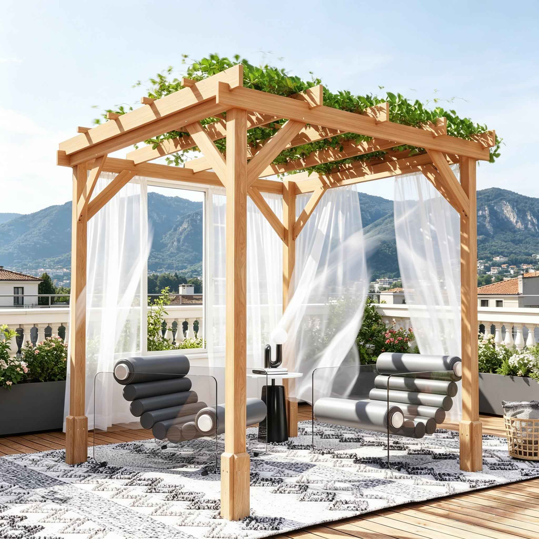 Wood Pergola, Outdoor Gazebo Grape Trellis with Stable Structure for Climbing Plant Support 6.6' x 6.6'