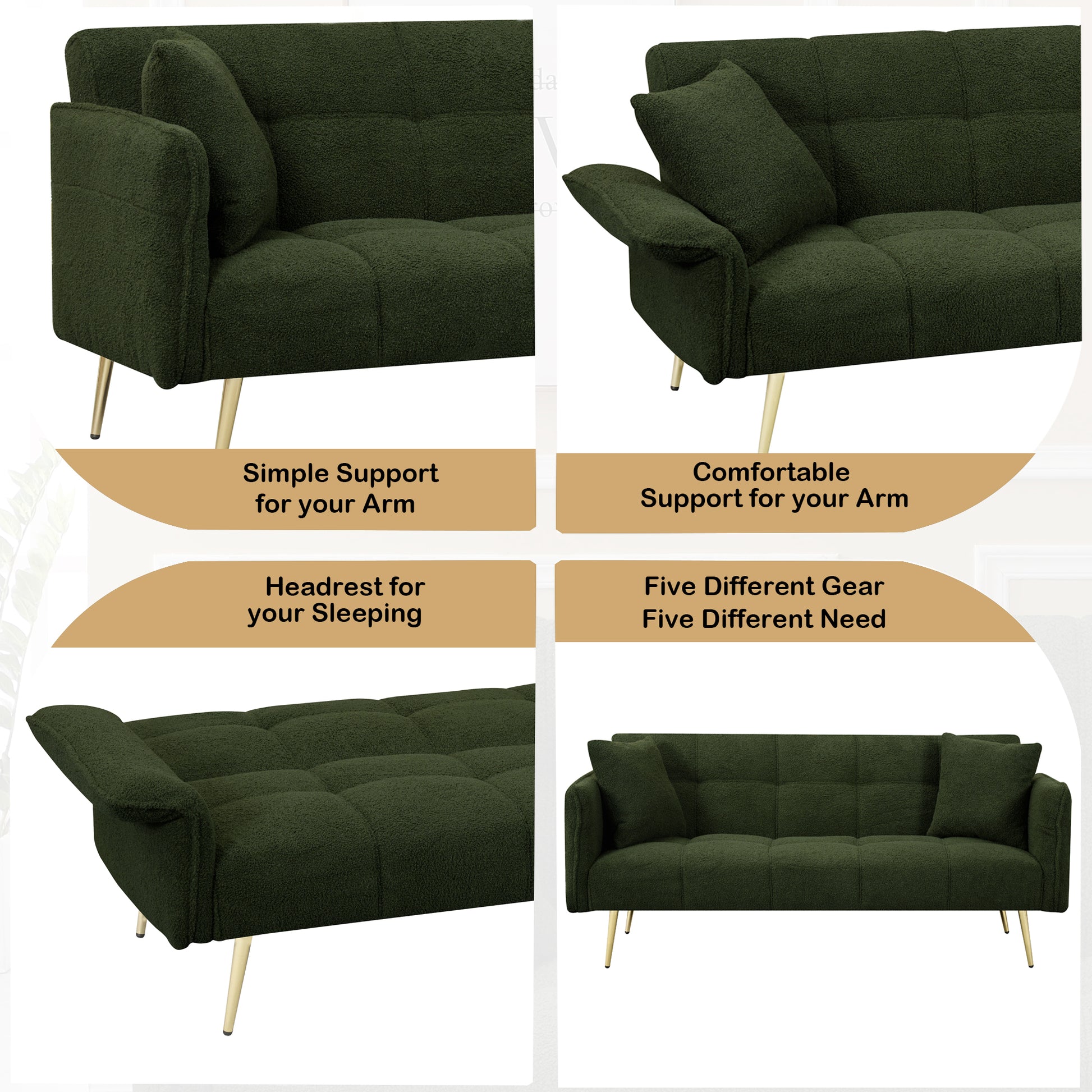 70.1 'futon sofa bed, convertible double sofa bed with folding armrests for living rooms and small Spaces - Abrihome