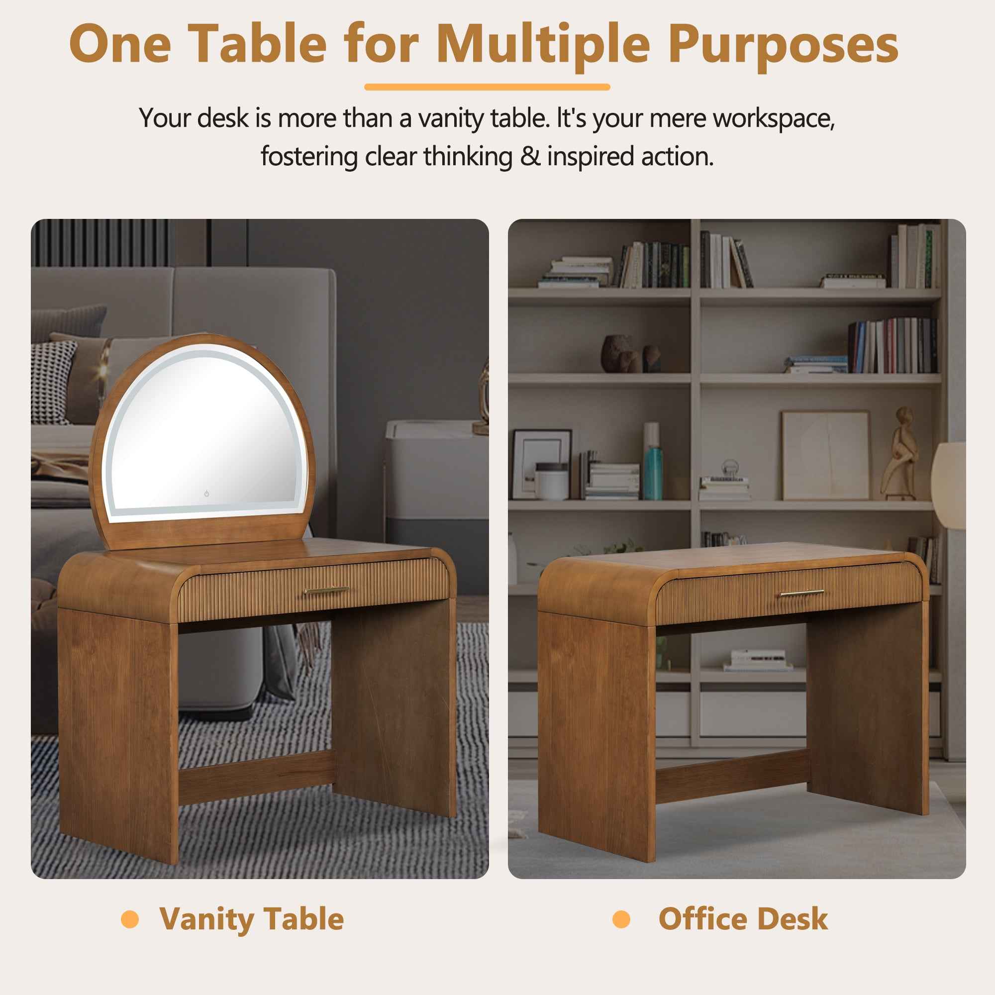 39' Makeup Vanity Table with Mirror Touch Screen Lighted Mirror, Dressing Table with Drawer for Bedroom, Espresso