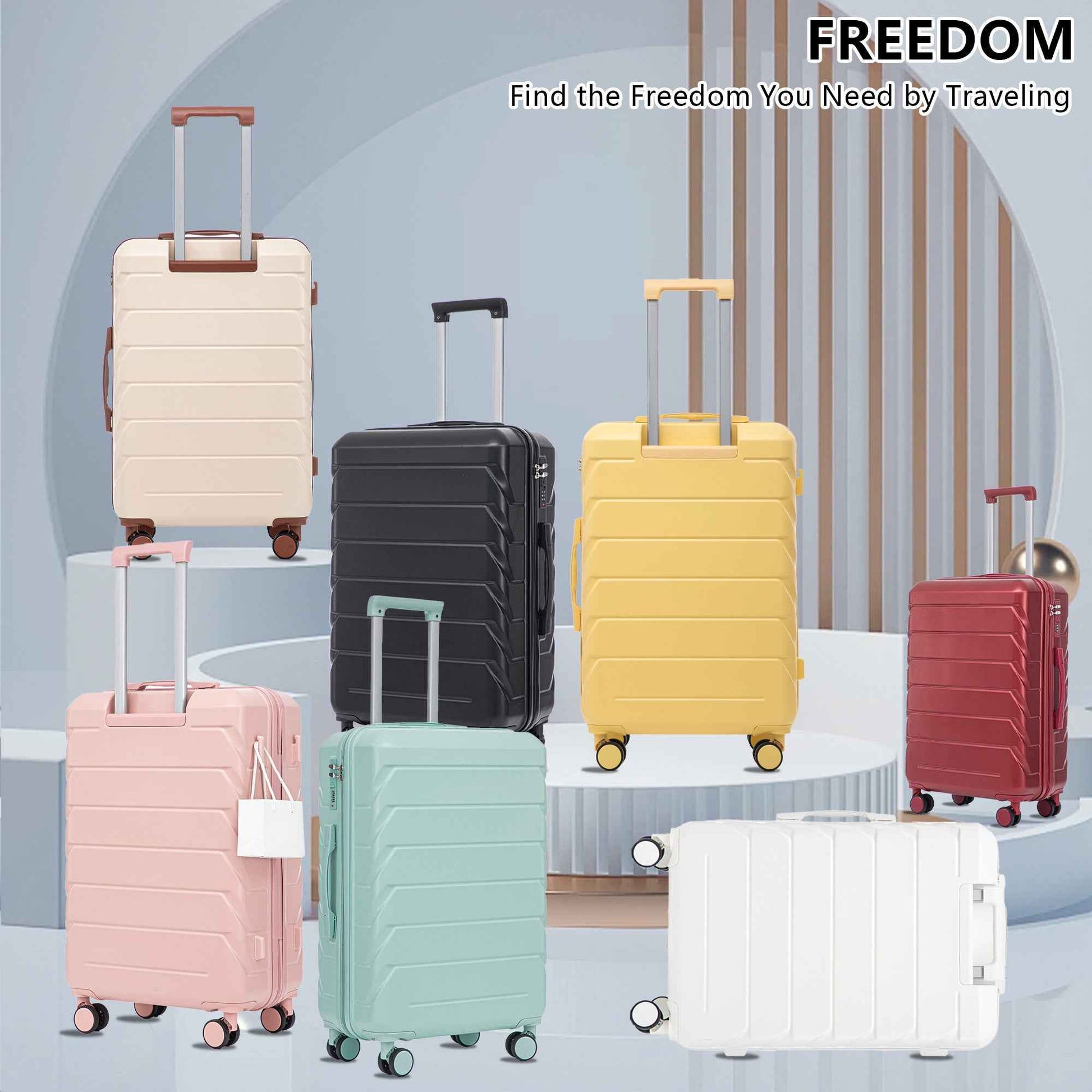 Set 3PCs 20'/24'/28' ABS Spinner Wheel Luggage, Matching Color, with Combination Lock - Wine Red
