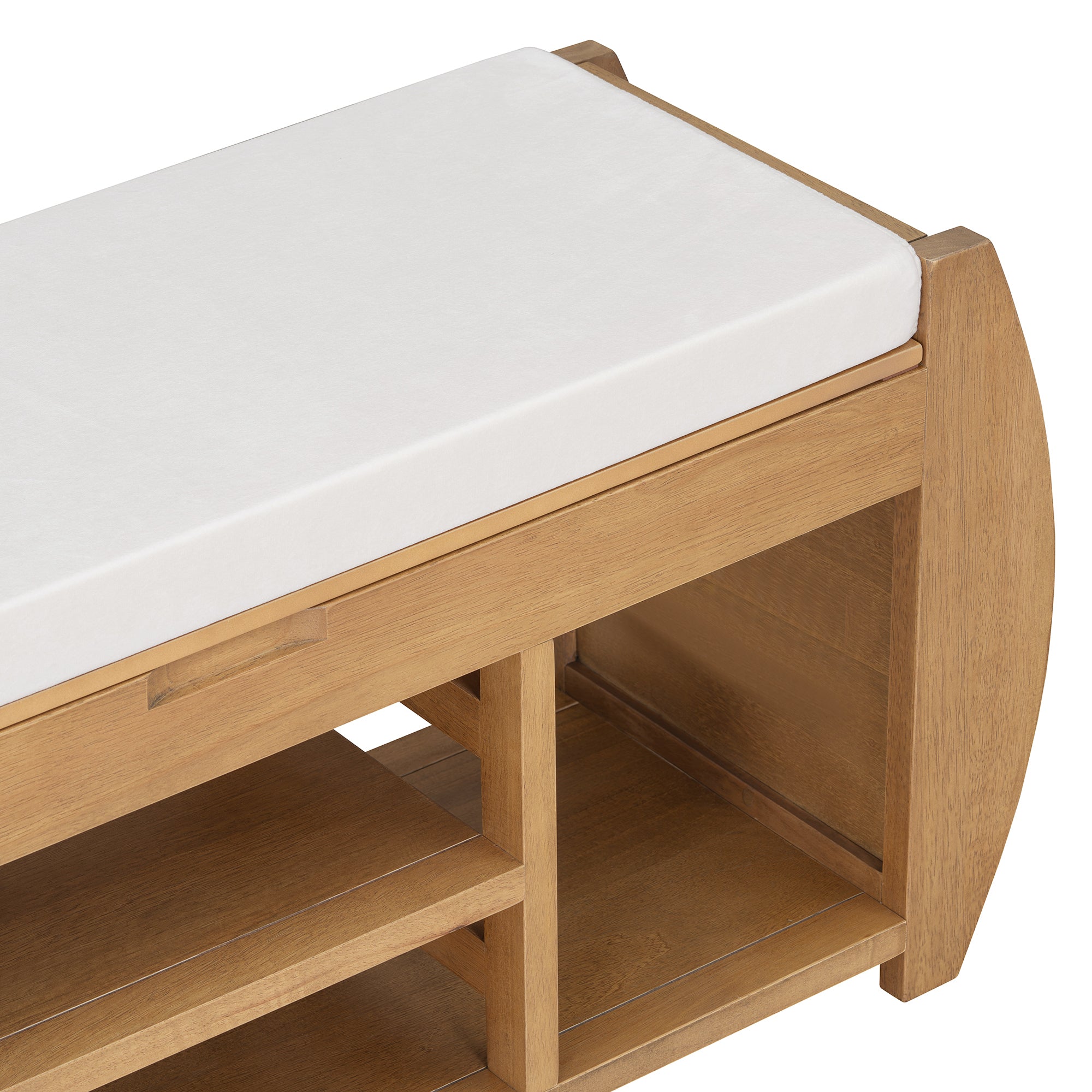 TREXM Retro Multifunctional Storage Bench with Cushion and Curved Side Panel for Entrance and Living Room (Natural)