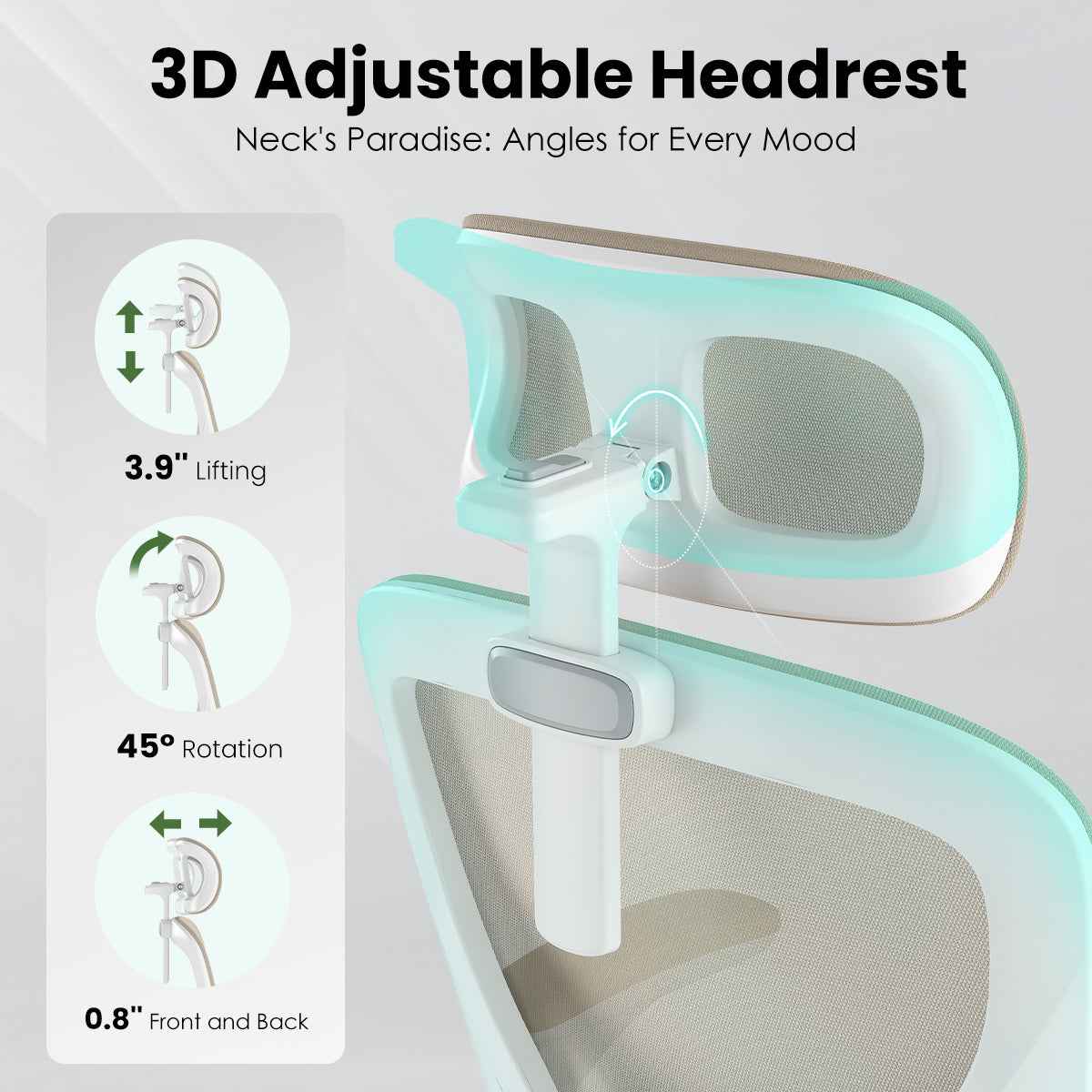 Ergonomic Office Chair, Home Office Desk Chair with Headrest, High Back Computer Chair with Armrests and Adjustable Lumbar Support for Home Office Study Room, White & Khaki