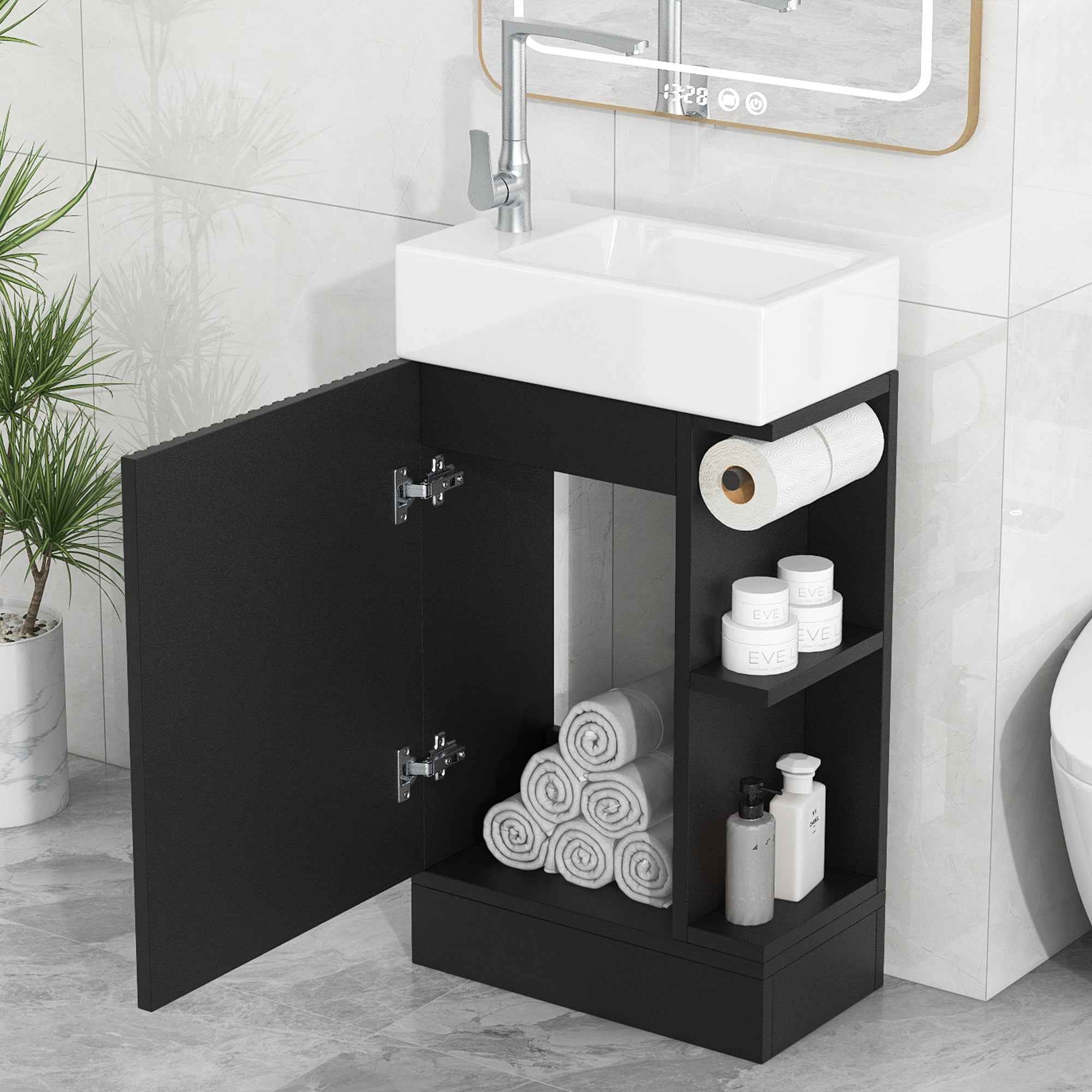 18.6' Bathroom Vanity with Sink, Bathroom Vanity Cabinet with Two-tier Shelf, Left or Right Orientation, Black (WF308491 New Color)