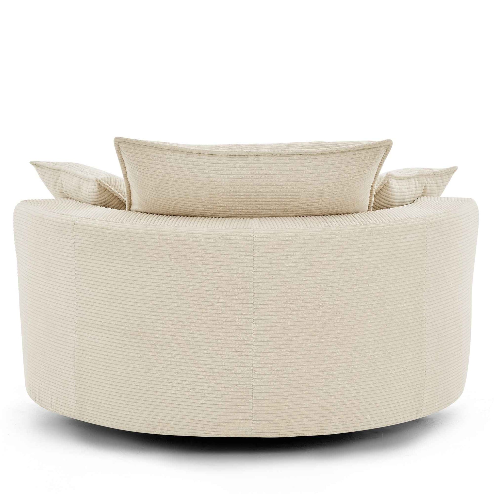 Accent Barrel Chair 360° Swivel Sofa Chair with Dual-layer Cushion and 3 Removable Pillows, Beige Corduroy, 57.5'