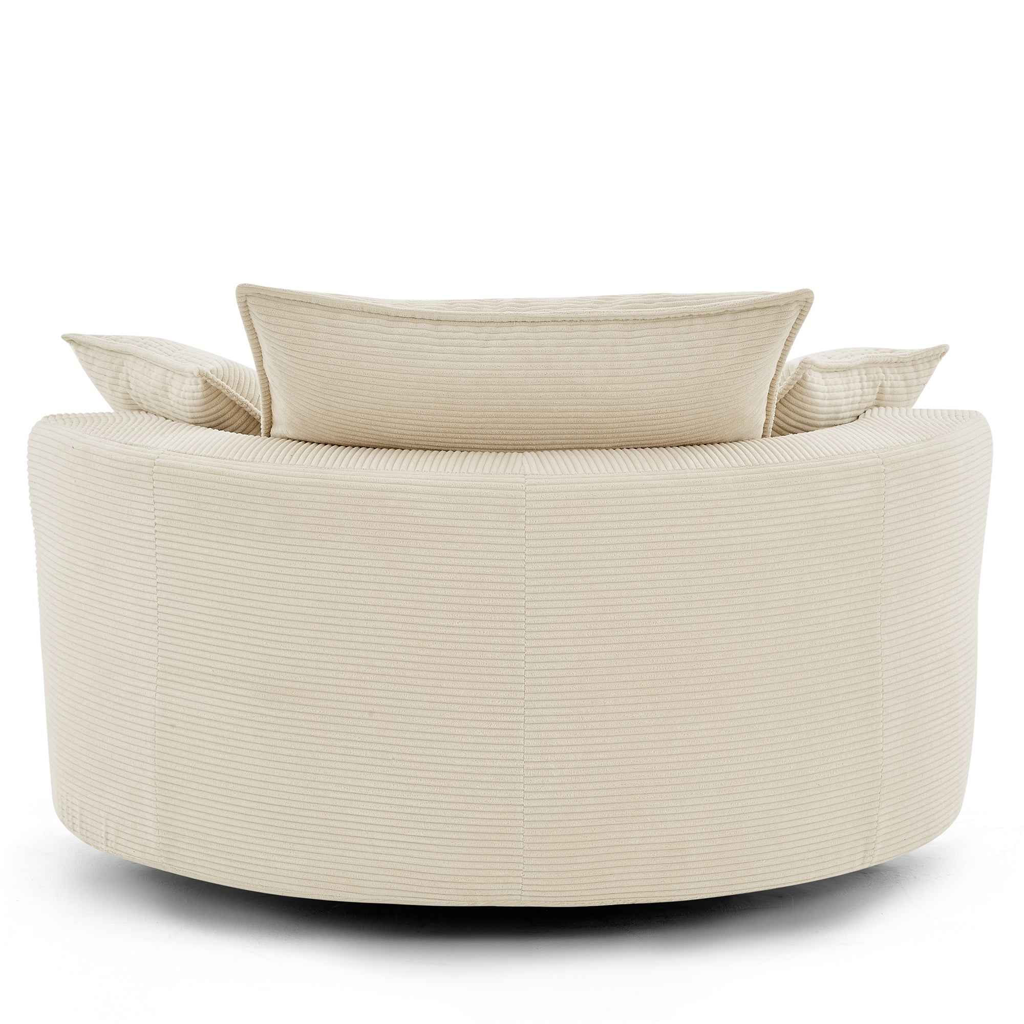 Accent Barrel Chair 360° Swivel Sofa Chair with Dual-layer Cushion and 3 Removable Pillows, Beige Corduroy, 57.5'