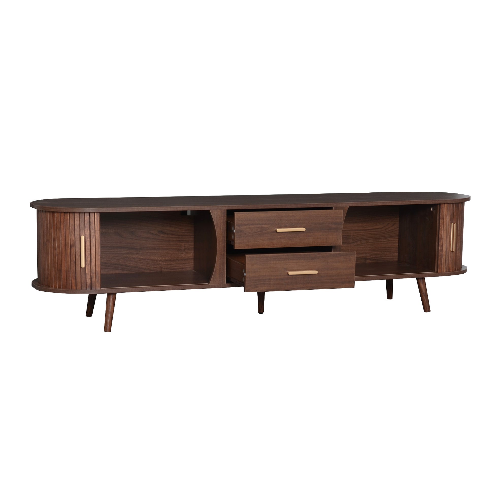 Mid-Century Modern TV Stand for 80' TV, Entertainment Center with Storage for Living Room, Bedroom, Media Console Table with 2 Drawers - Abrihome