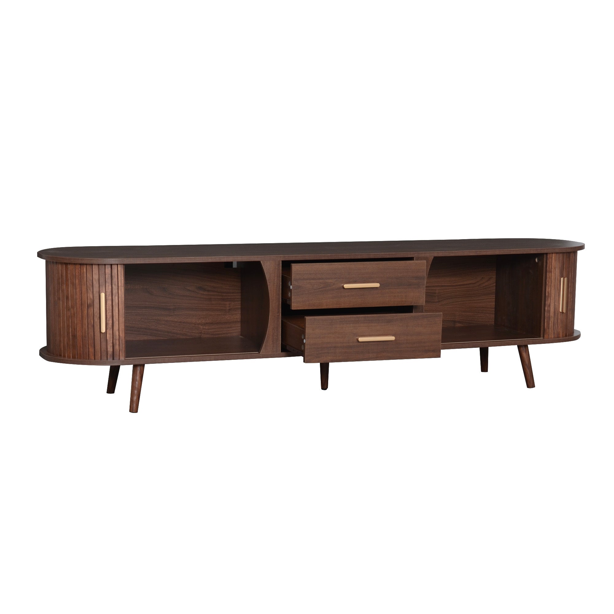 Mid-Century Modern TV Stand for 80' TV, Entertainment Center with Storage for Living Room, Bedroom, Media Console Table with 2 Drawers - Abrihome