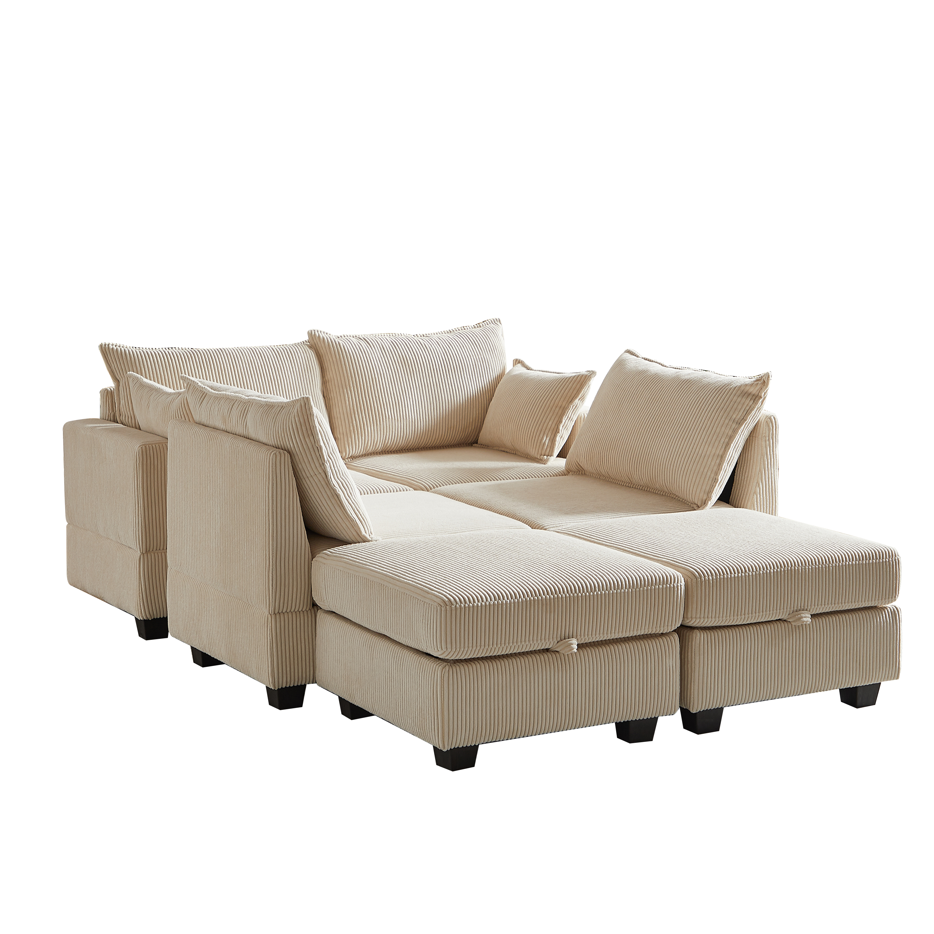 113.5'' Modular Sectiona Corduroy Sofa, Sectional Couches for Living Room U Shaped Sectional Couch with Storage Ottoman, 6 Seats Convertible Sectionals with Chaise