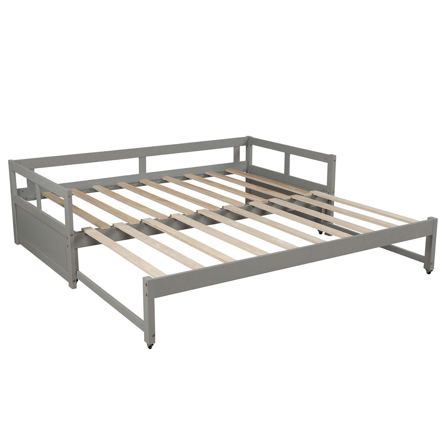 Extending Daybed with Trundle, Wooden Daybed with Trundle, Gray - Abrihome