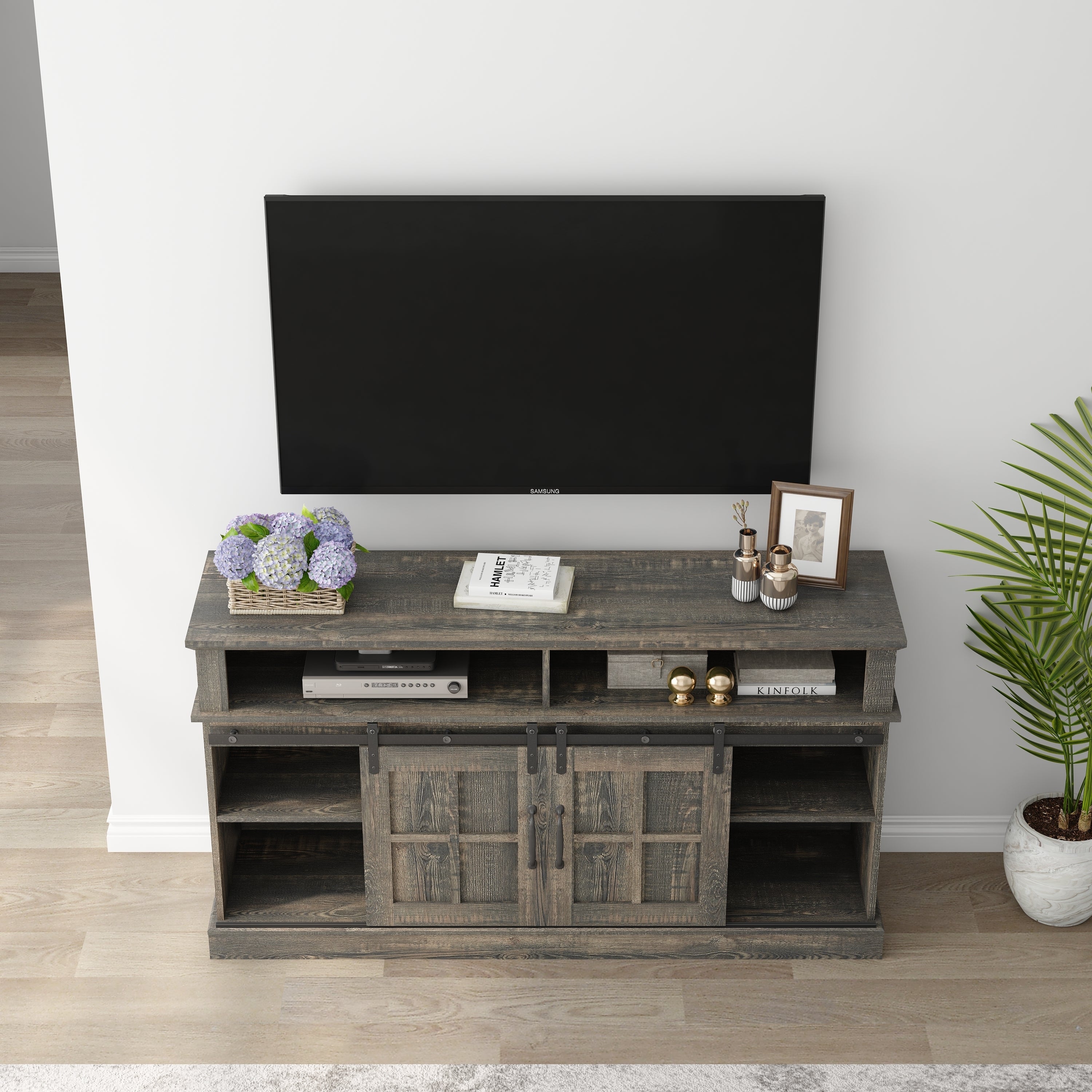 58 Inch TV Stand with Storage Cabinet and Shelves, TV Console Table Entertainment Center for Living Room,Bedroom