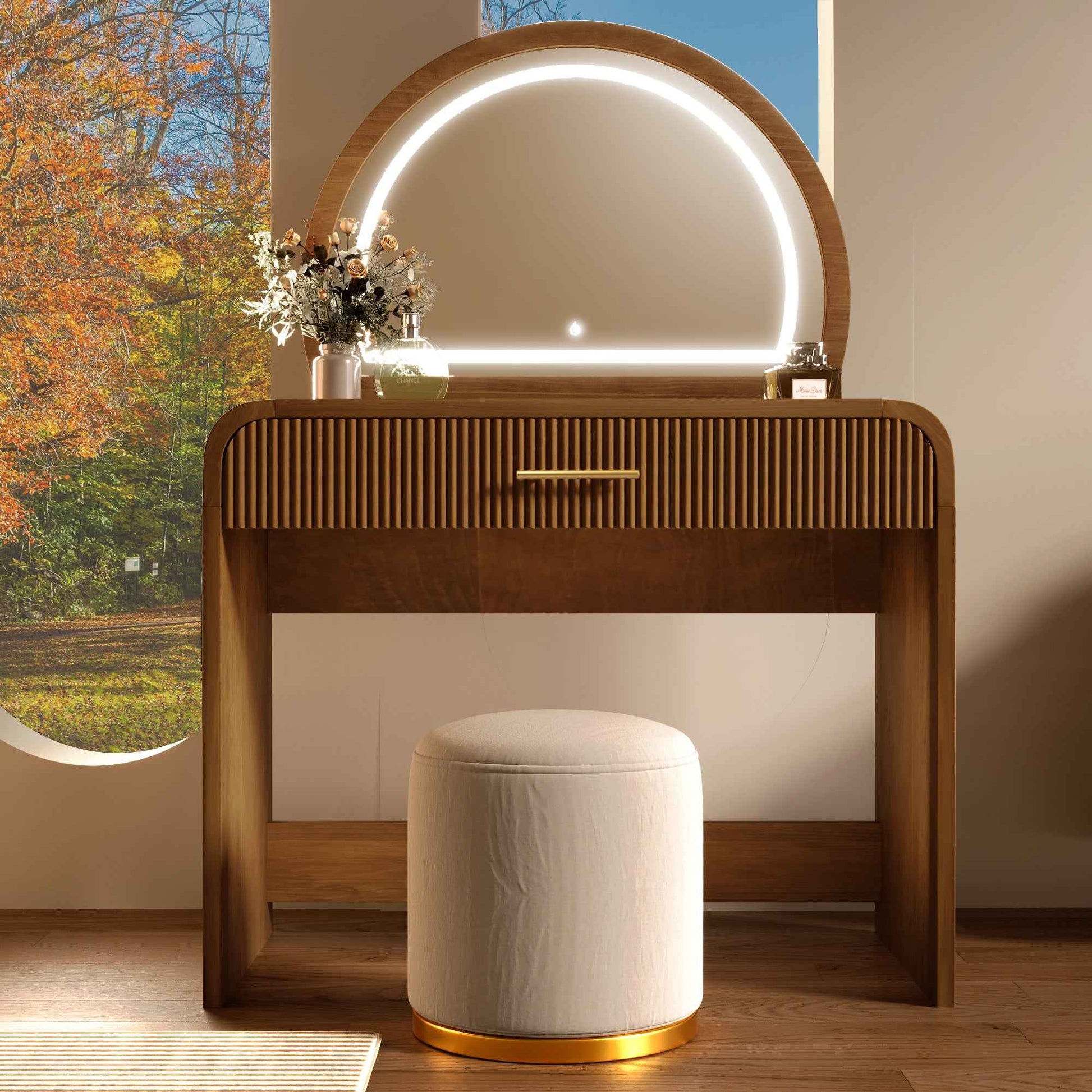 39' Makeup Vanity Table with Mirror Touch Screen Lighted Mirror, Dressing Table with Drawer for Bedroom, Espresso