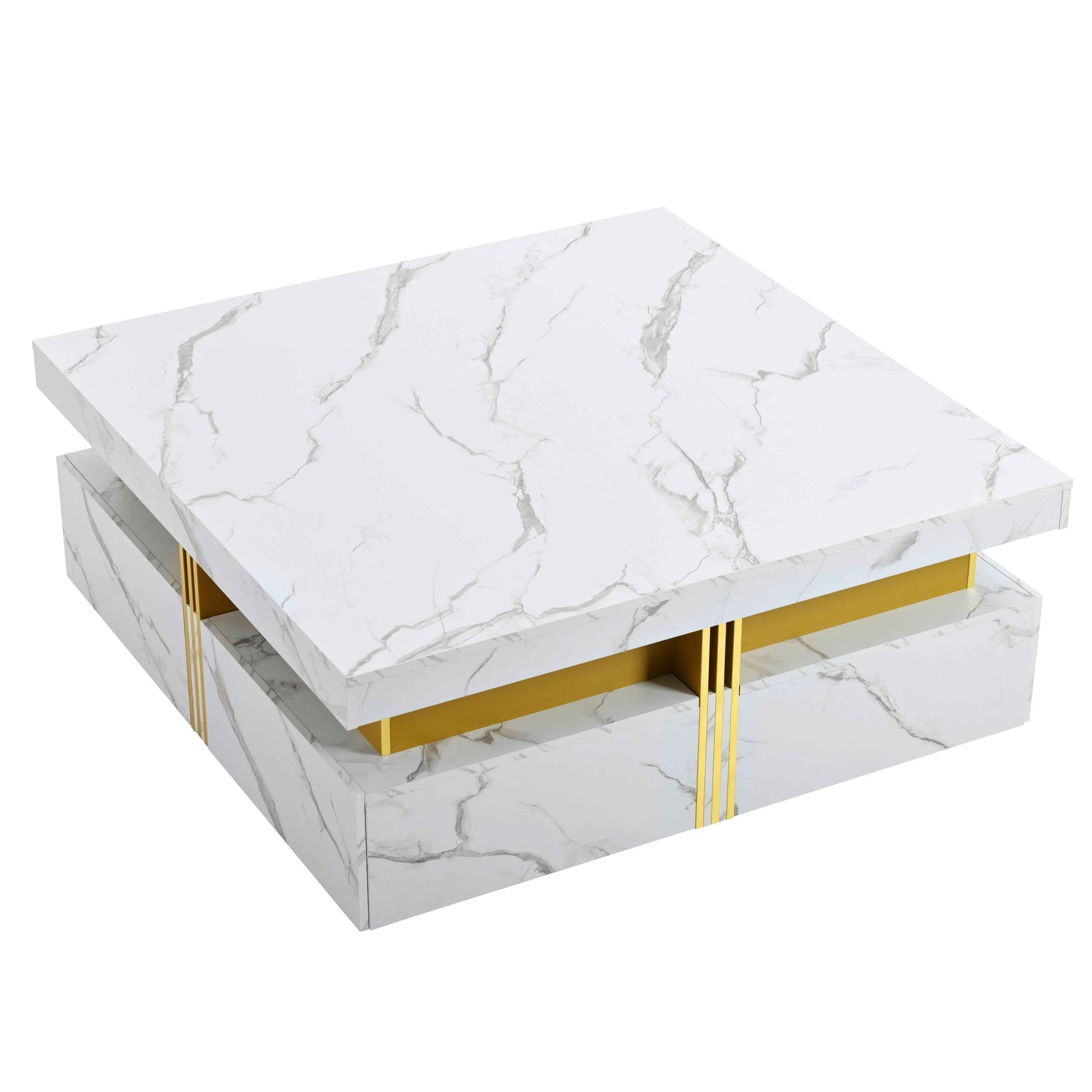 Modern White Square Storage Coffee Table with 4 Drawers