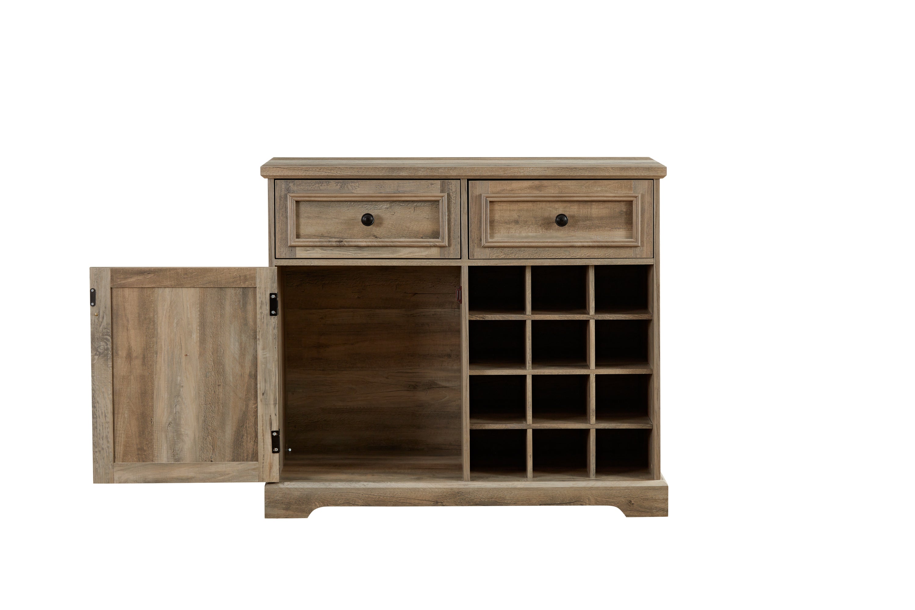 Farmhouse Buffet Cabinet with Storage Sideboard with 2 Drawers, Wine Bar Cabinet with Removable Wine Racks Storage Shelves, Liquor Coffee Bar Cupboard for Kitchen, Dining Room, Gray Wash39.37*15.75*34