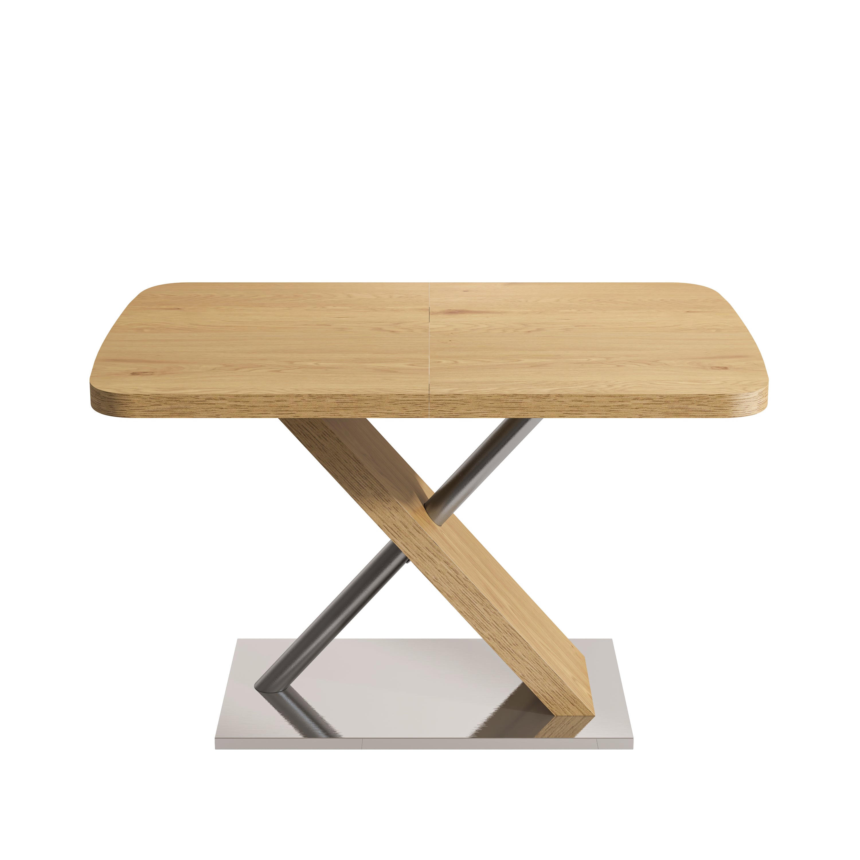 47.25 '-63' Dining Table, Original Wood Color, Seating 4-6 People, Retractable Table, Cross Metal Base and Stainless Steel Tubing(Natural) - Abrihome