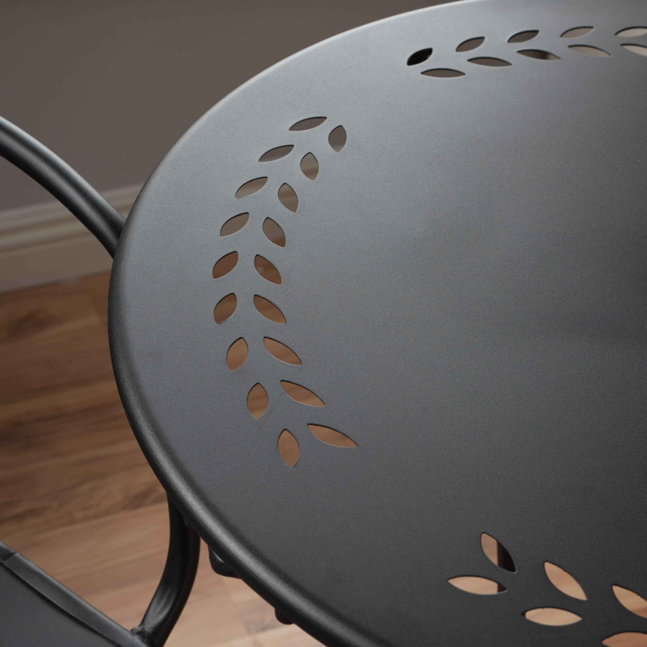 Ambrosia 3-piece Bistro Set with Leaf Motifs Top and Seat, Black
