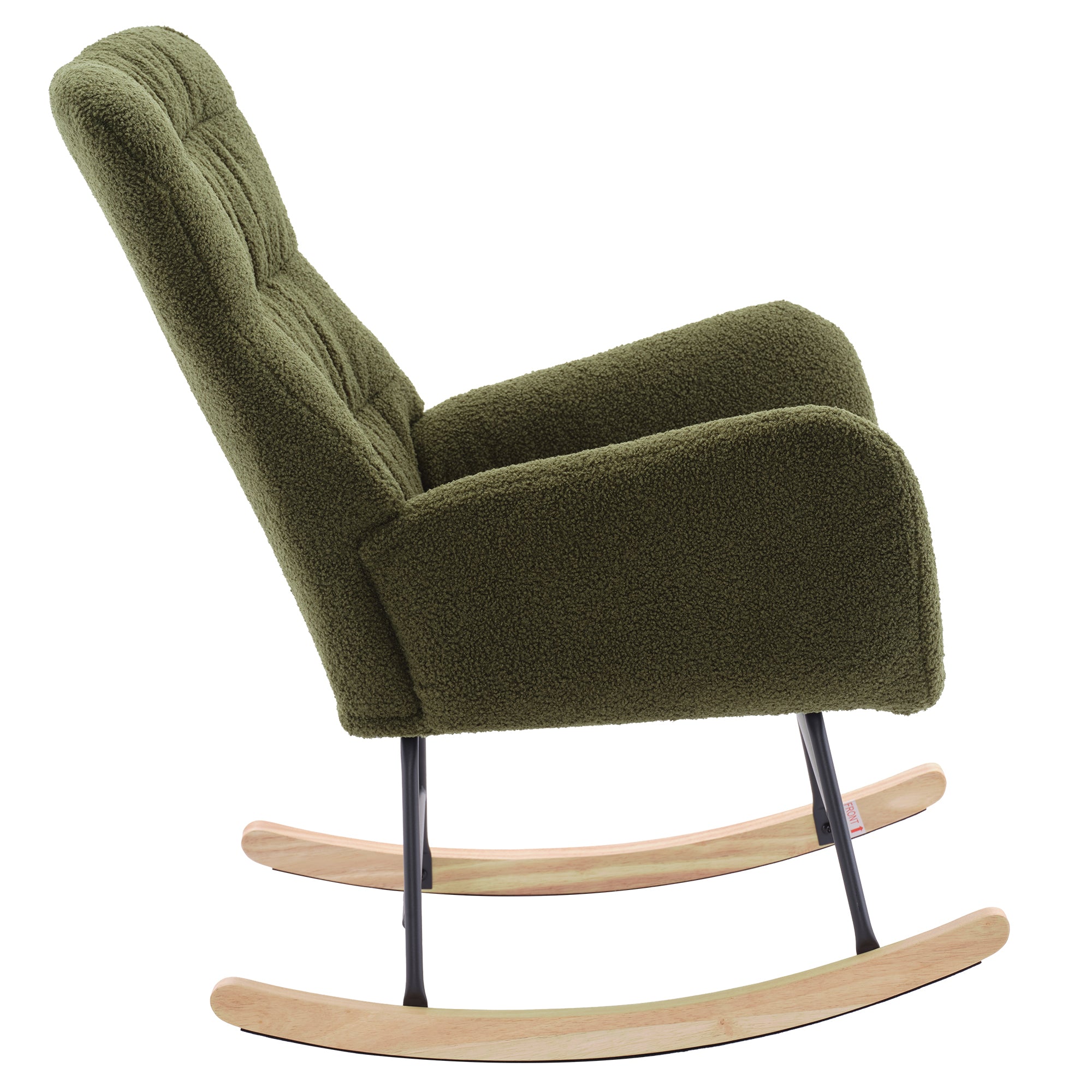 Nursery Rocking Chair, Teddy Upholstered Glider Rocker, Rocking Accent Chair with High Backrest, Comfy Rocking Accent Armchair for Living Room, Bedroom, Offices, DARK GREEN